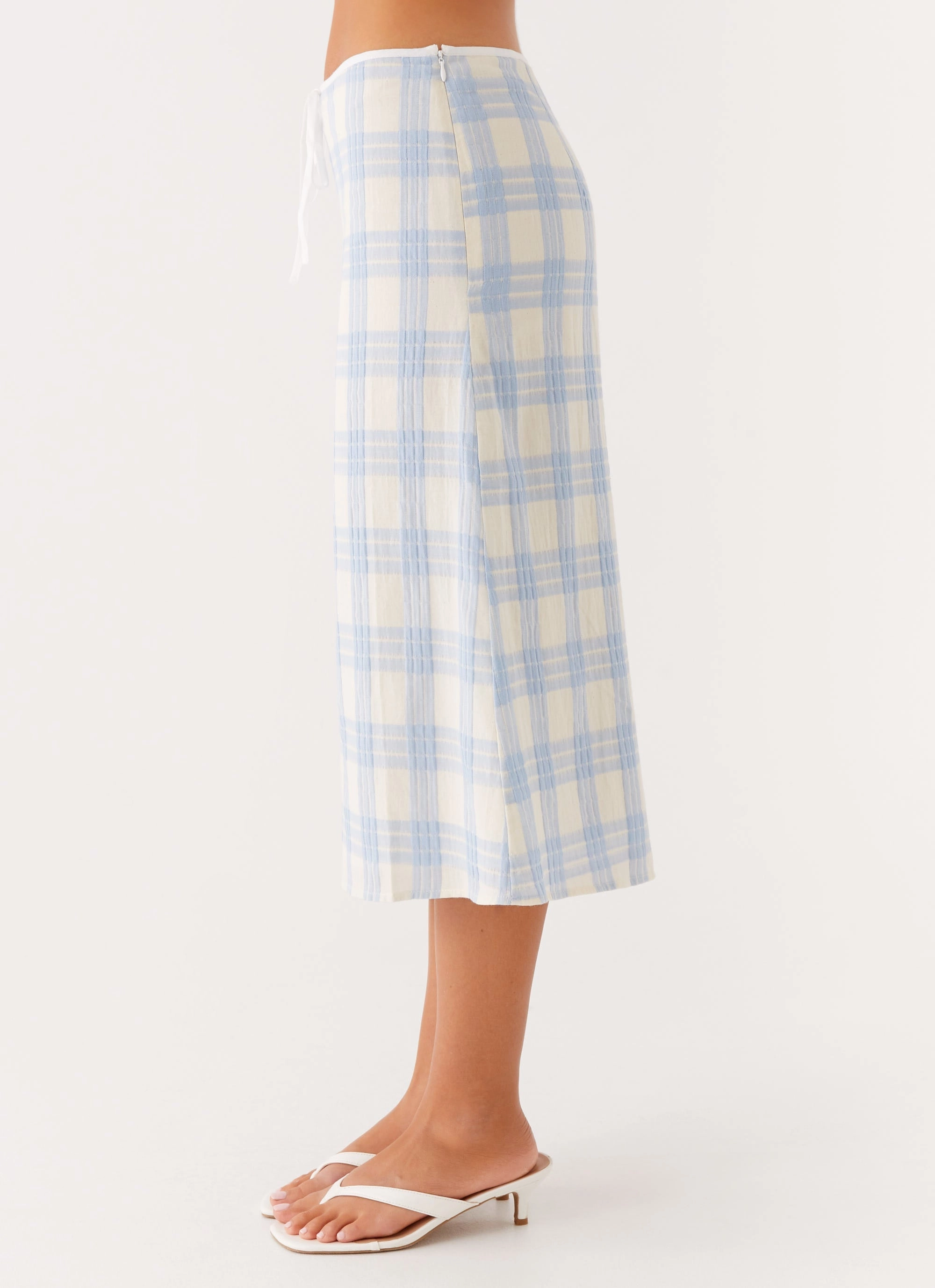 Weekend Ready Esther Midi Skirt - Blue Check Seersucker