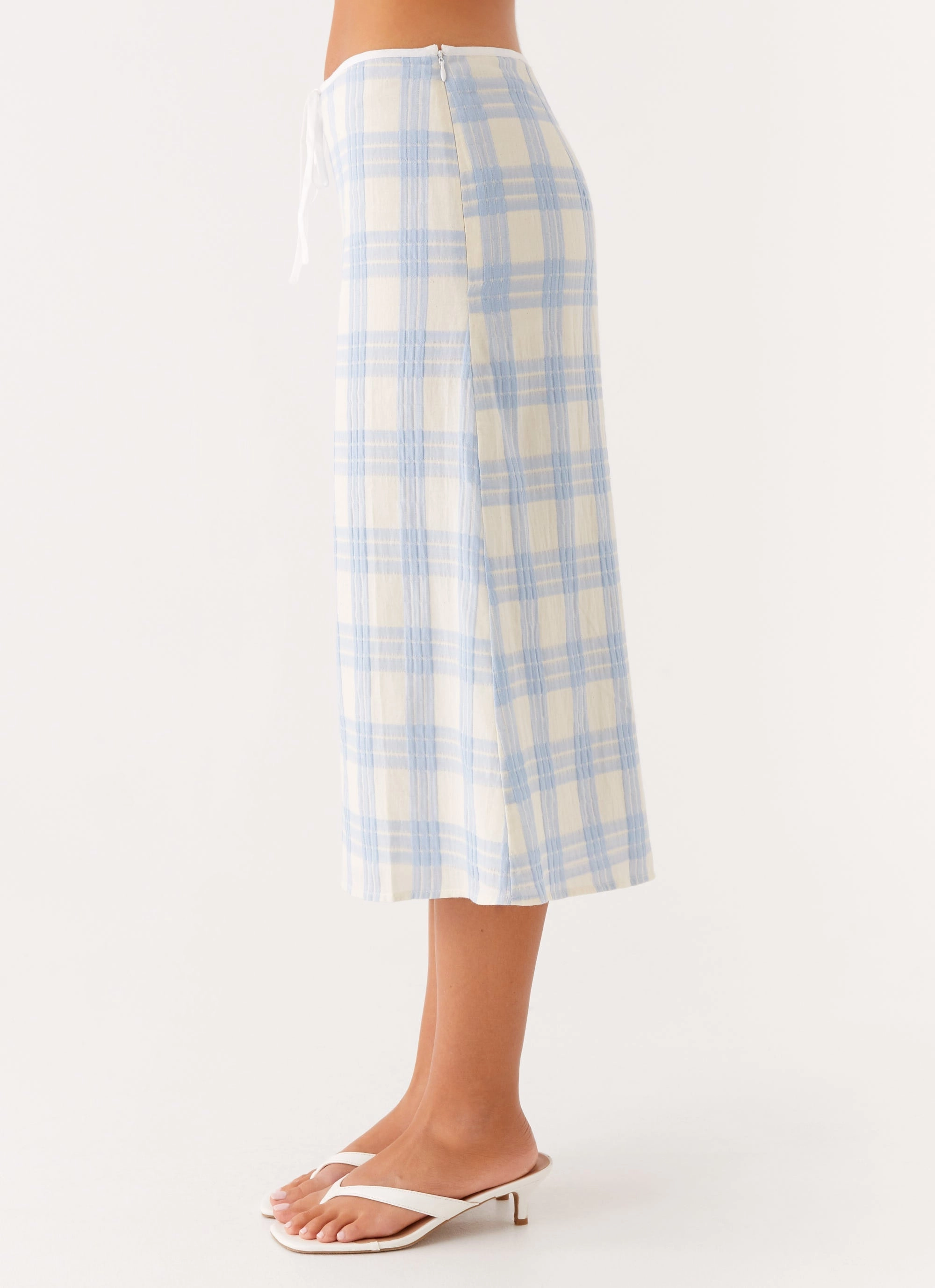 Esther Midi Skirt - Blue Check Seersucker Multi Purpose Fabric