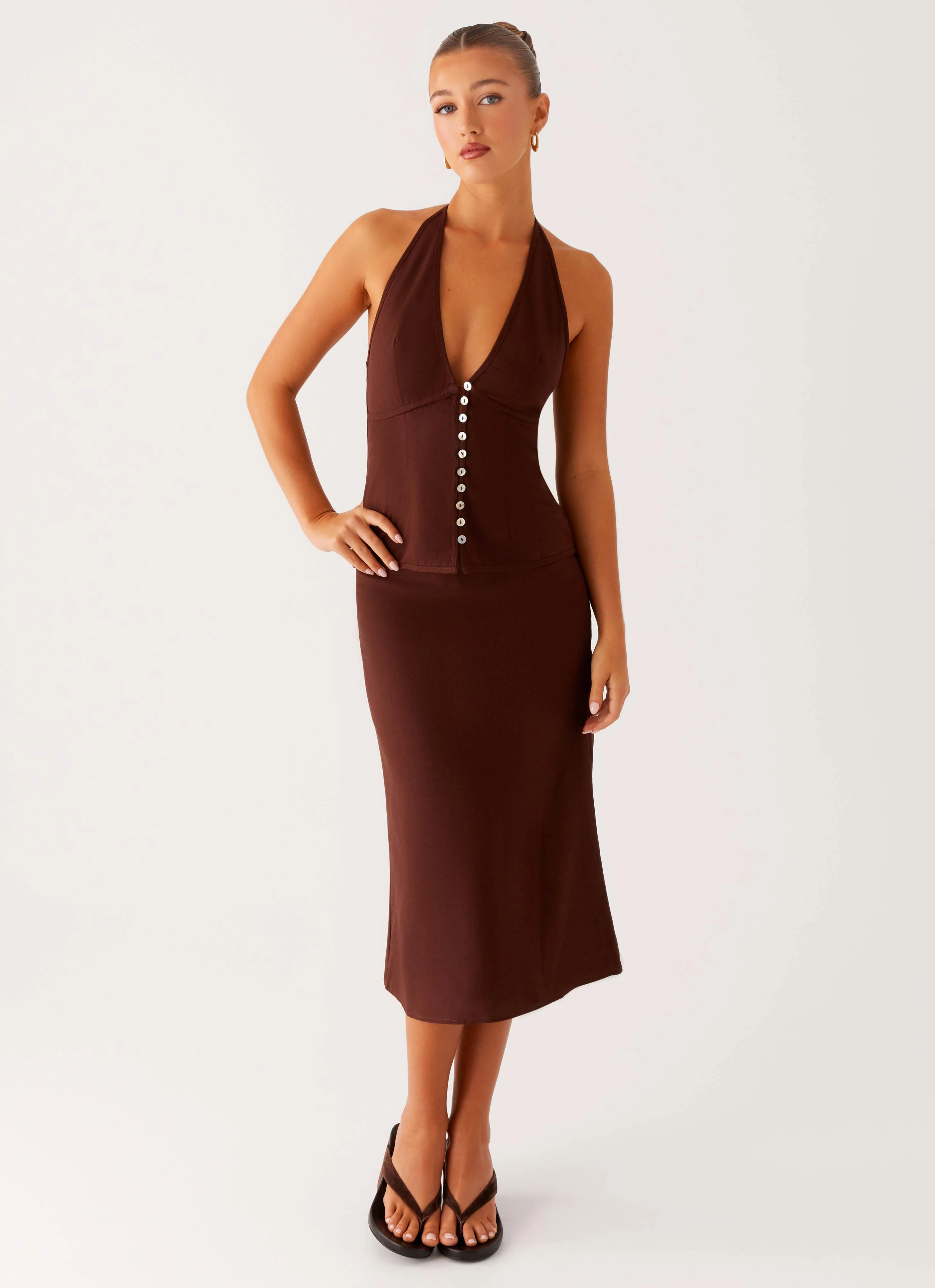 Everyday Line Esther Midi Skirt - Chocolate