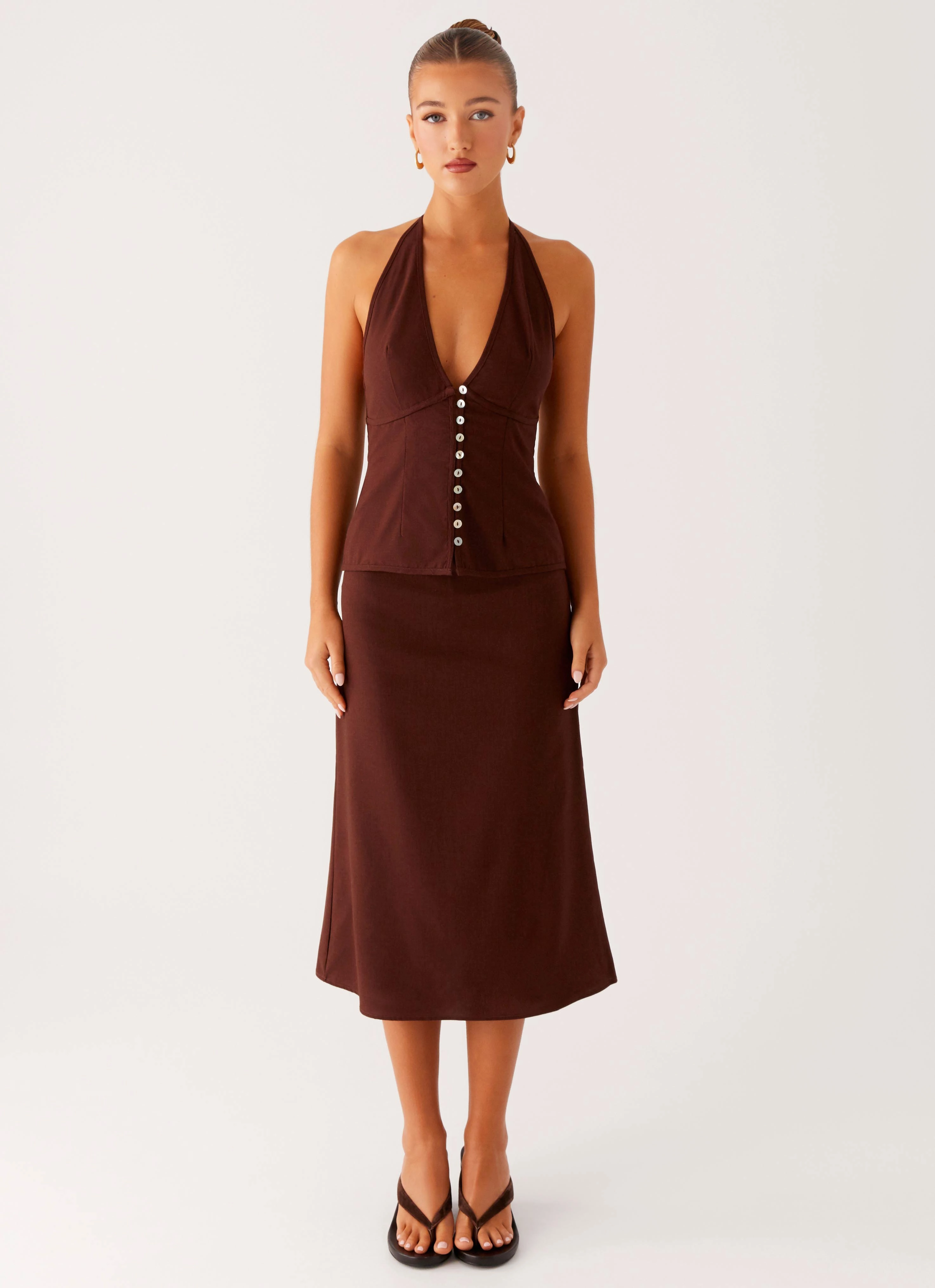 Esther Midi Skirt - Chocolate Office Appropriate Minimal Style