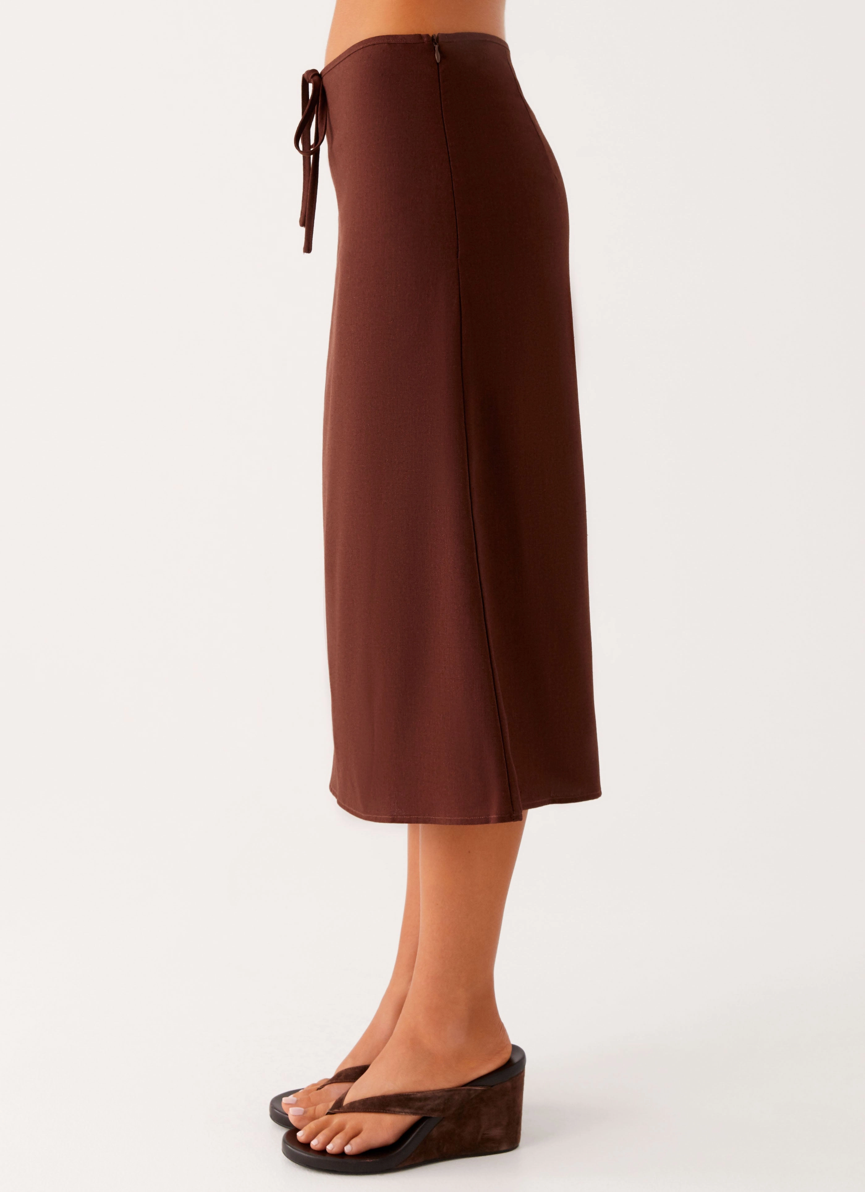 Crisp Finish Cruise Attire Esther Midi Skirt - Chocolate