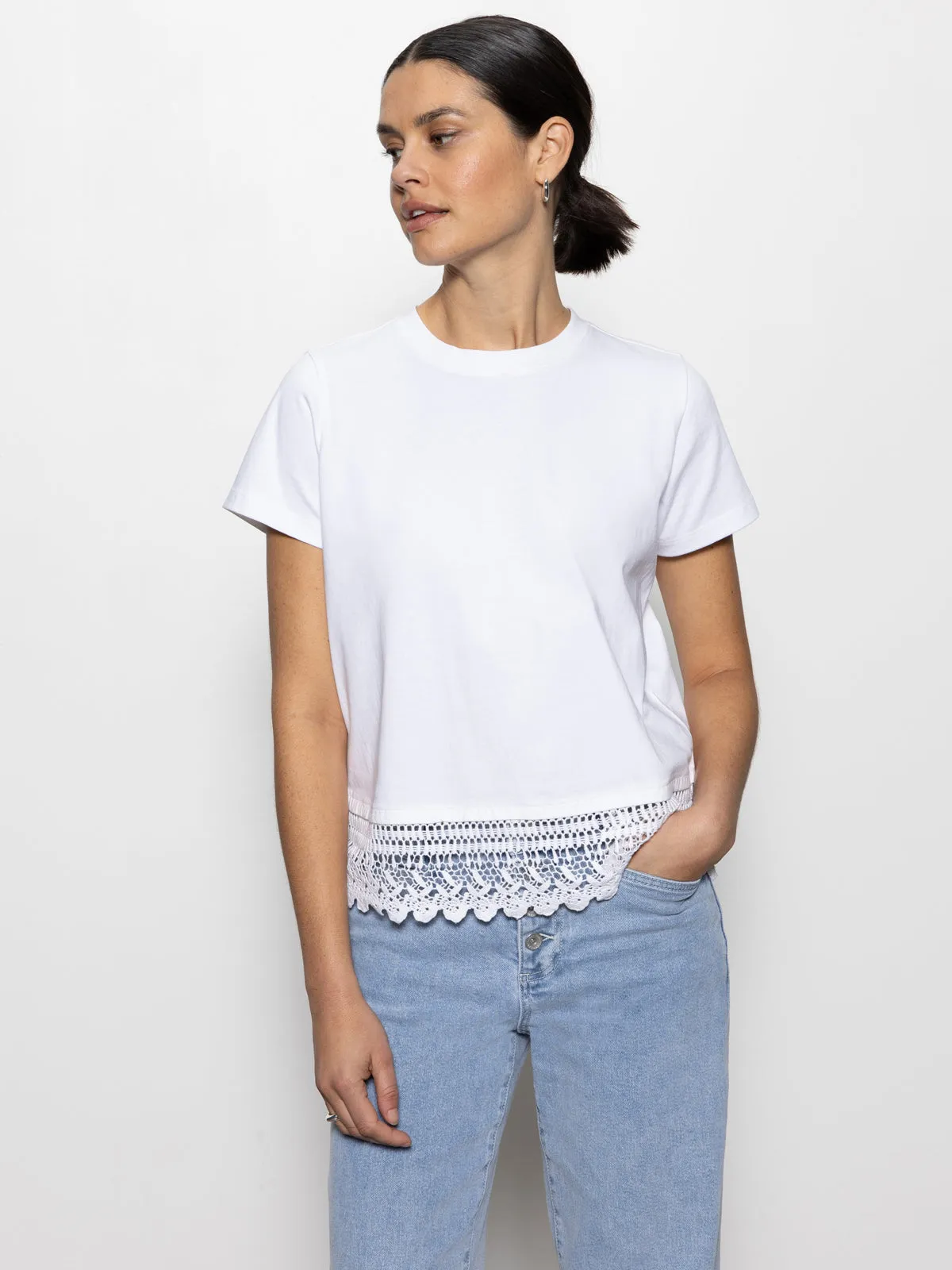 Flowing Design Easy Care Fabric Lace Remix Perfect Tee White