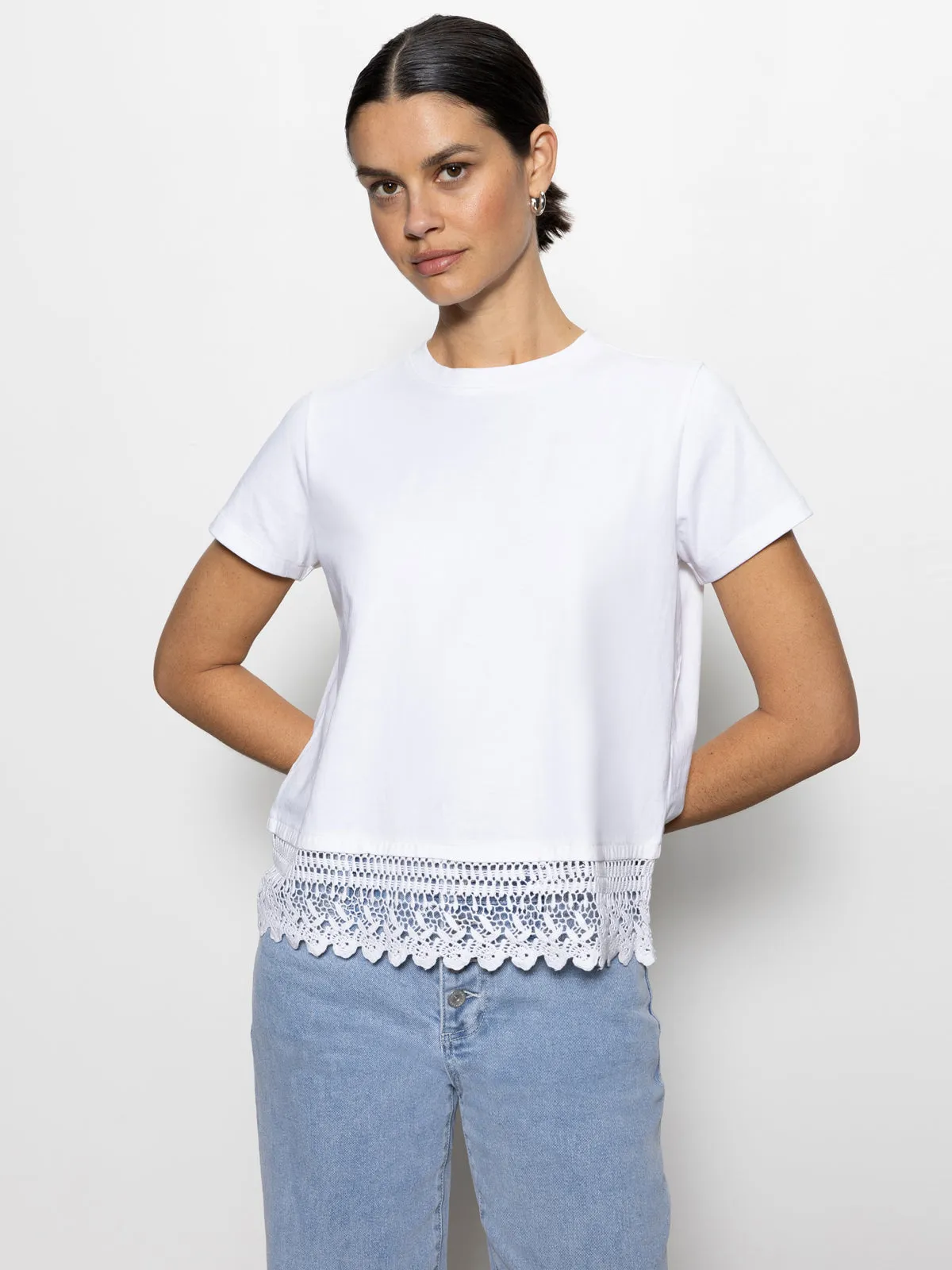 Durable Reinforced Hem Bold Patterns Lace Remix Perfect Tee White
