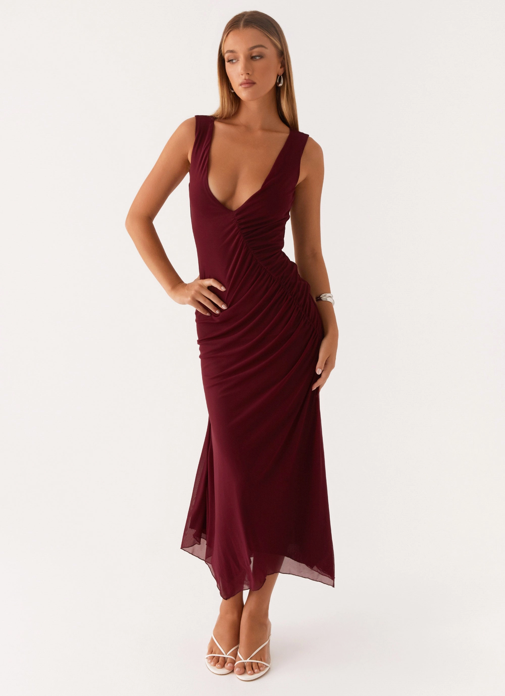 Silky Silhouette Murphy Maxi Dress - Deep Maroon