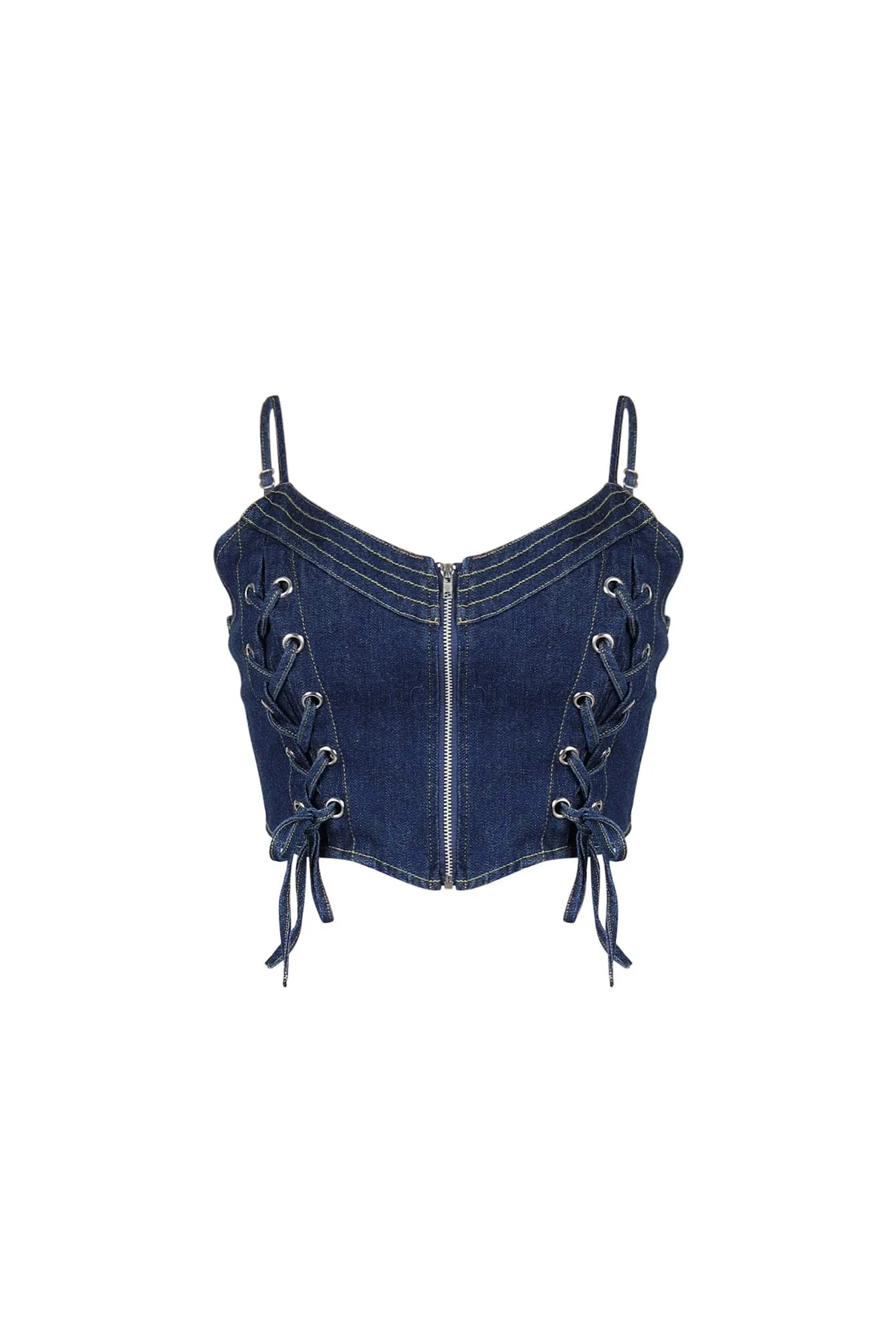 Comfortable Look Sidekick Lace Up Denim Bustier Top Convertible Style WaterRepellent Finish