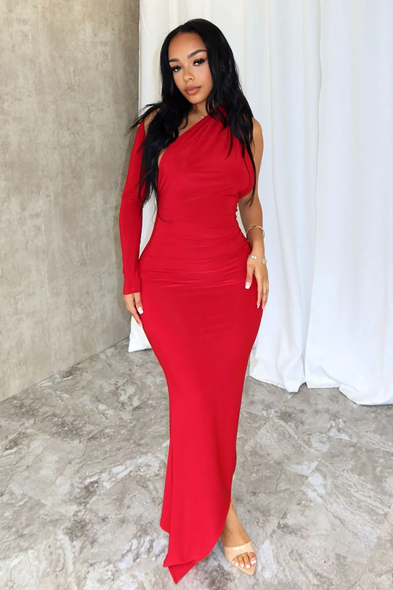 Chic boho dress Eva One Shoulder Nylon Midi Dress