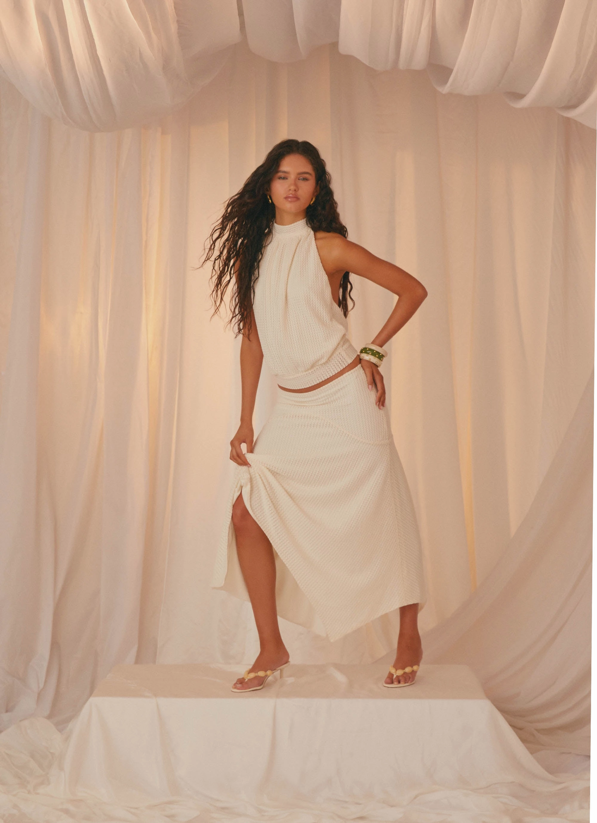 Oversized style Water Repellent Evaden Low Rise Midi Skirt - Ivory