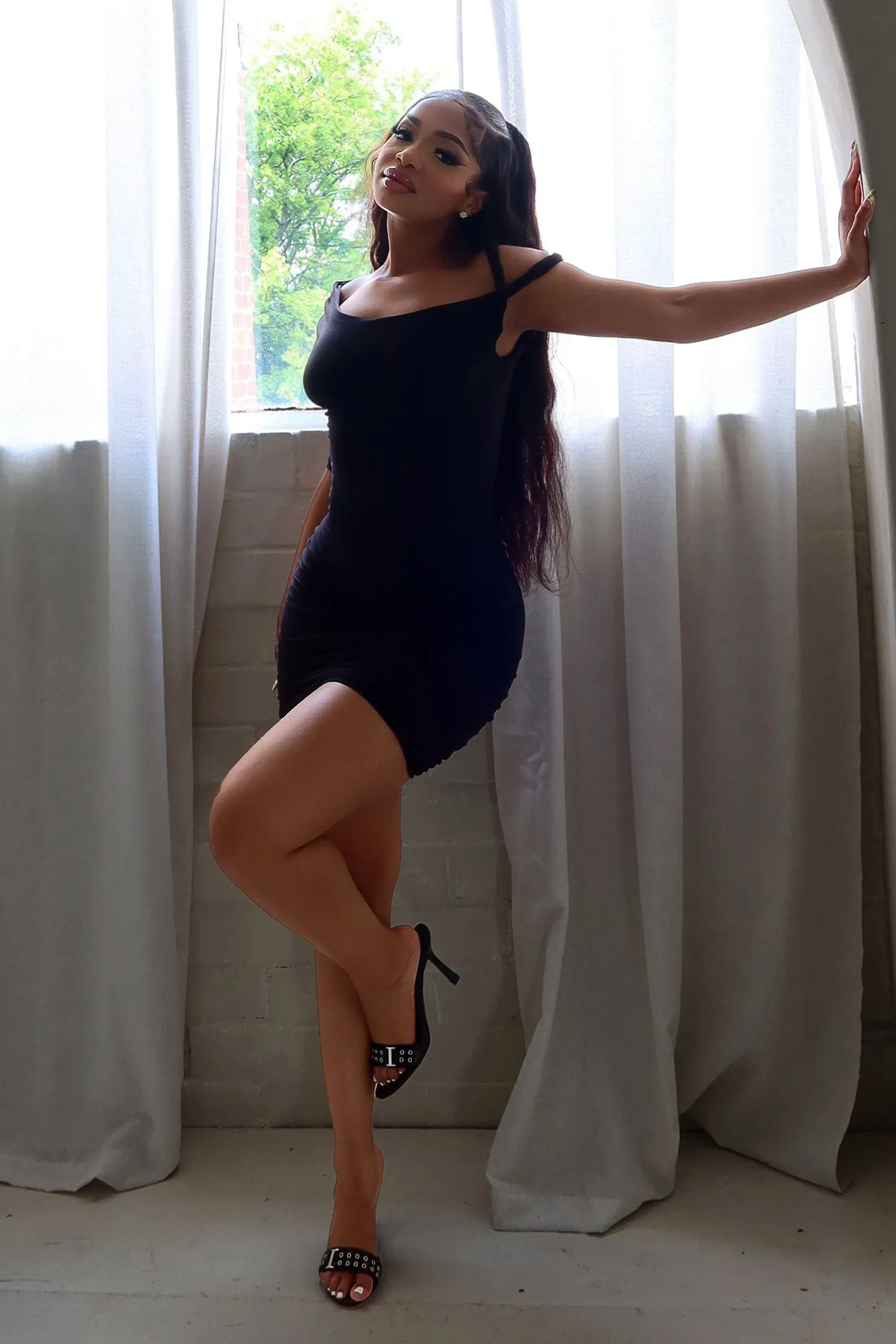 Evelyn Twisted Strap Mini Dress Fall Flow Flattering Lines