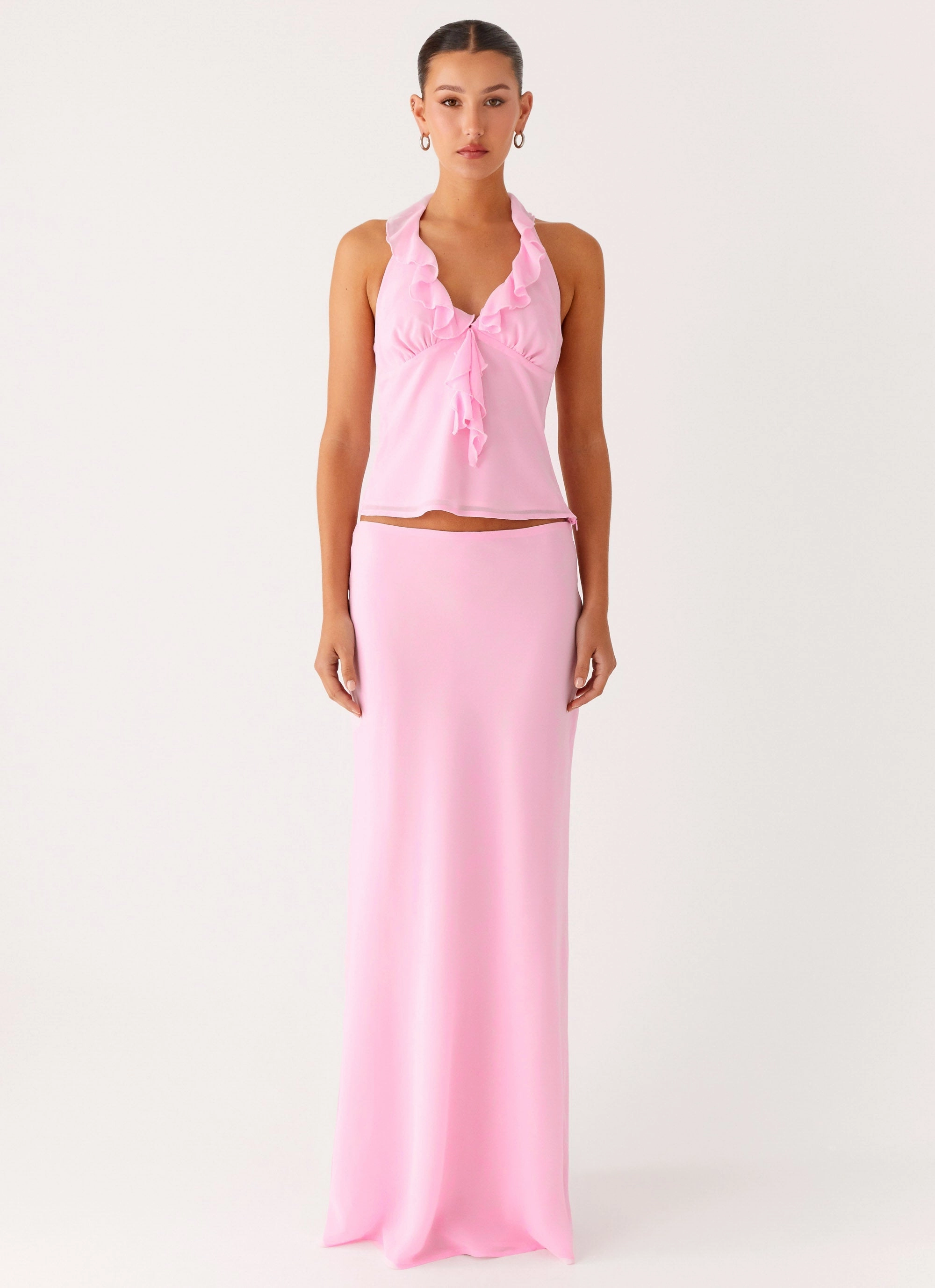 Star Girl Maxi Skirt - Baby Pink Velvet Finish All Season Wear