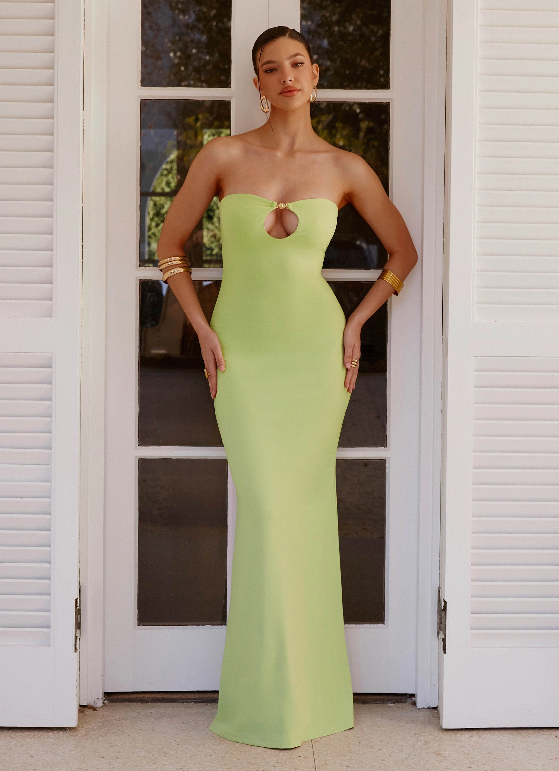 Moara Cut Out Maxi Dress - Lime Green Smooth Motion Cozy Balance