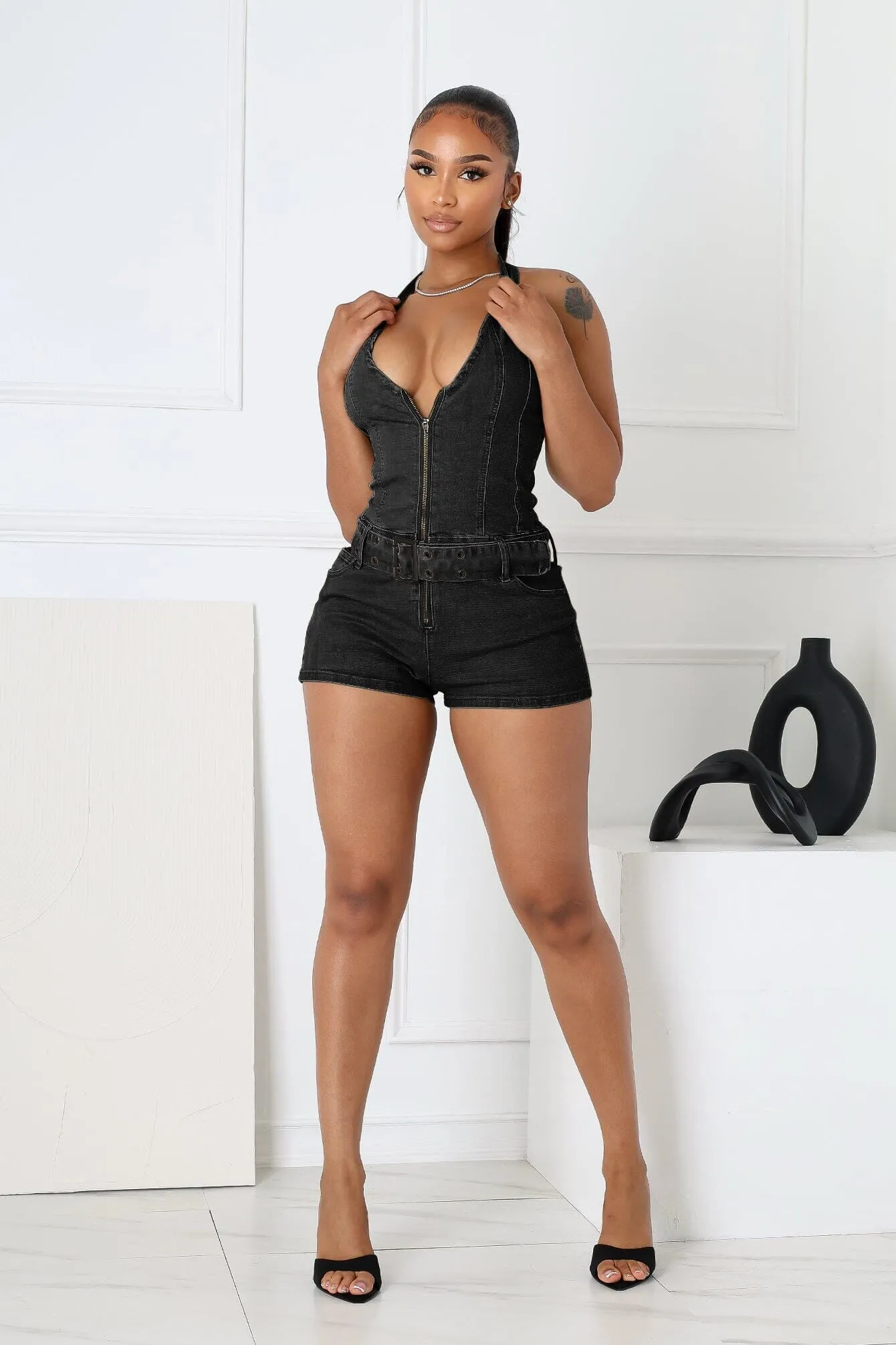 Versatile Wear Everyday Belted Halter Utility Romper