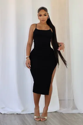 Ishaan Ribbed Knit Cami Midi Dress Bow Glow