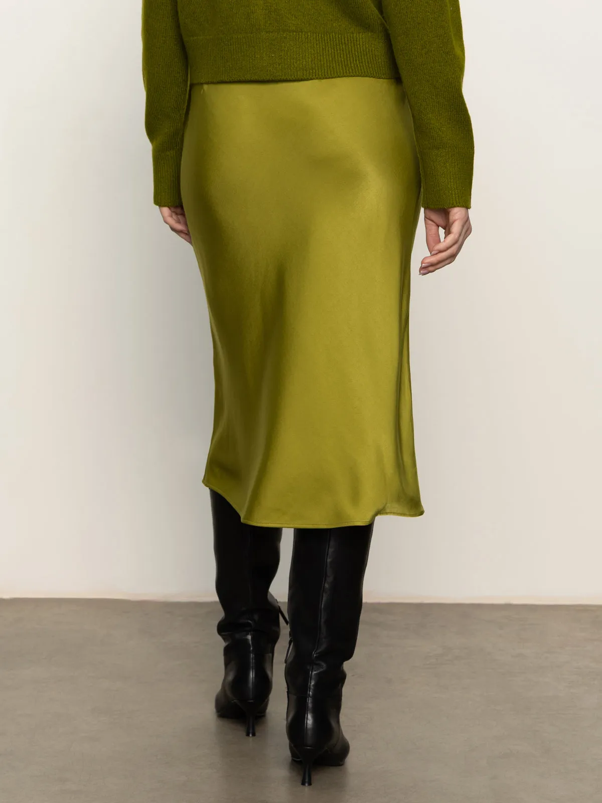 Everyday Midi Skirt Martini Olive Fold Over Detail