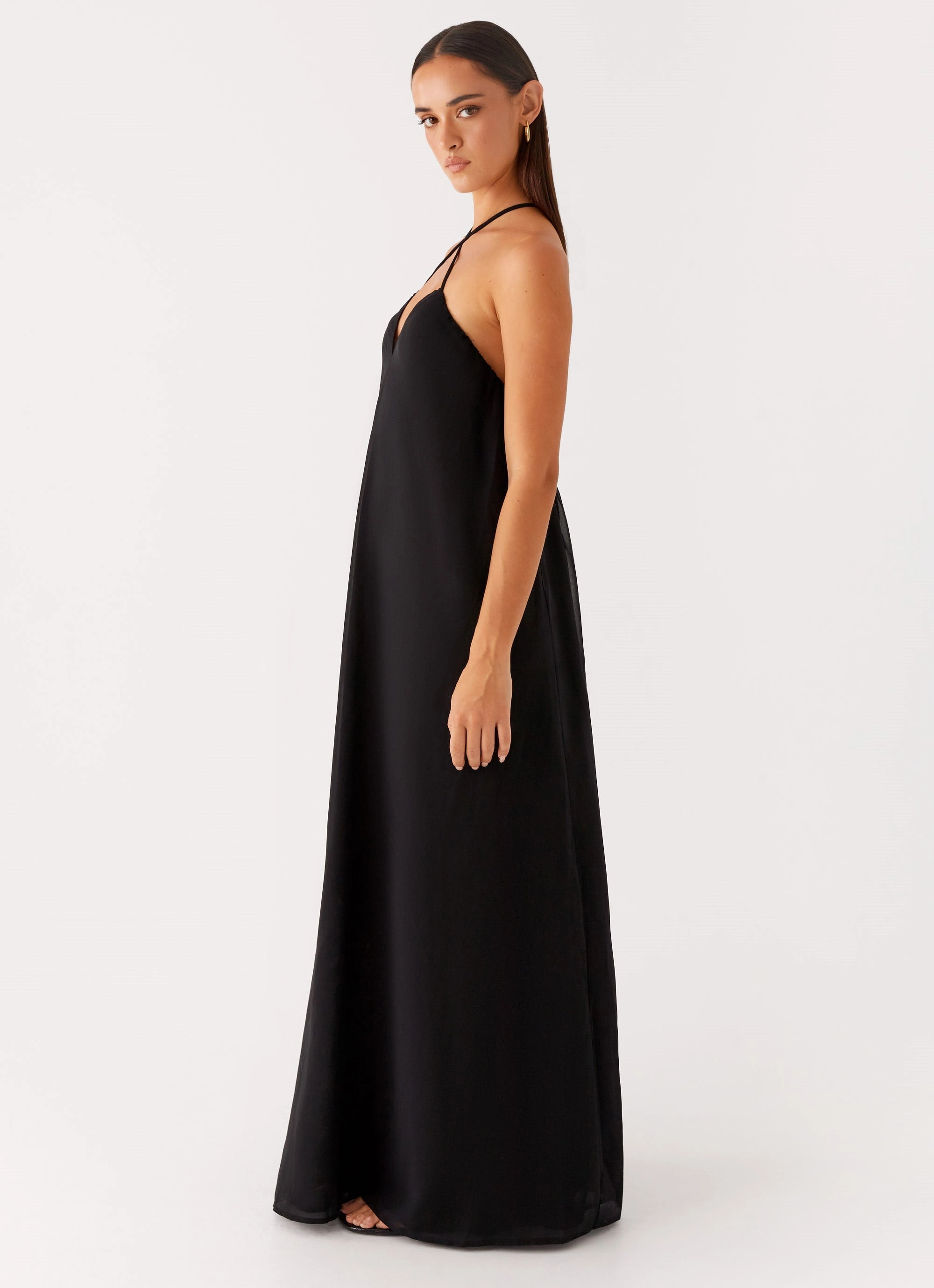 Flutter-Sleeve Balanced Shape Saba Maxi Dress - Black