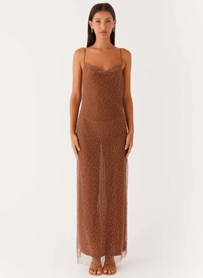 All weather Empire-Waist Zuella Beaded Maxi Dress - Chocolate