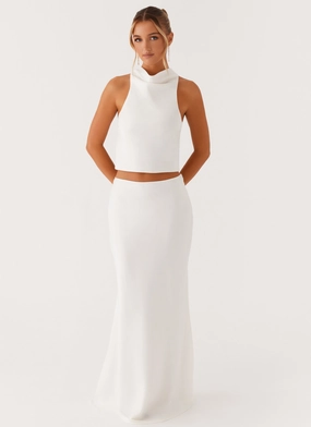 Senior Style Graceful Look Mina Satin Maxi Skirt - White