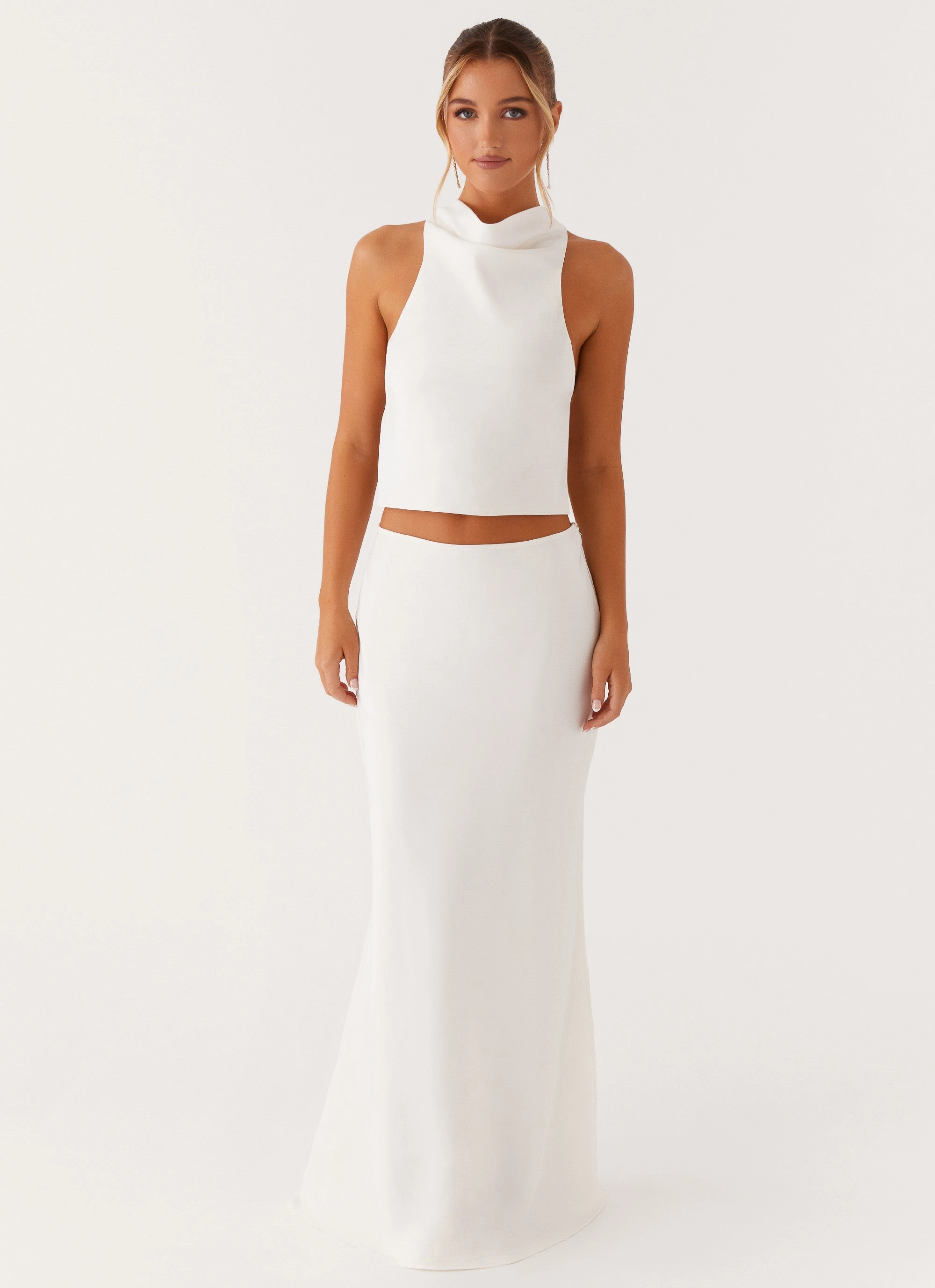 Classic Look Mina Satin Maxi Skirt - White
