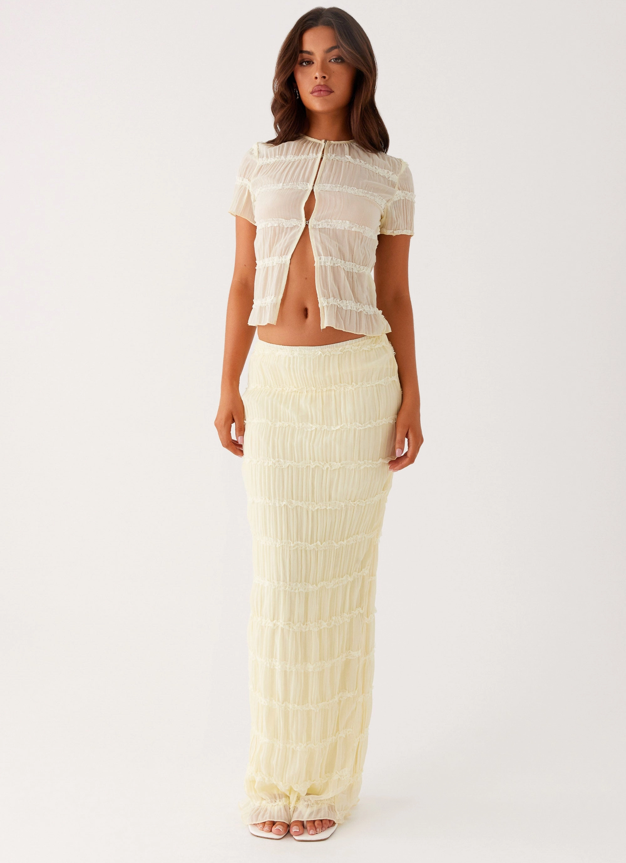Daydreaming Low Rise Maxi Skirt - Yellow Simple Flow