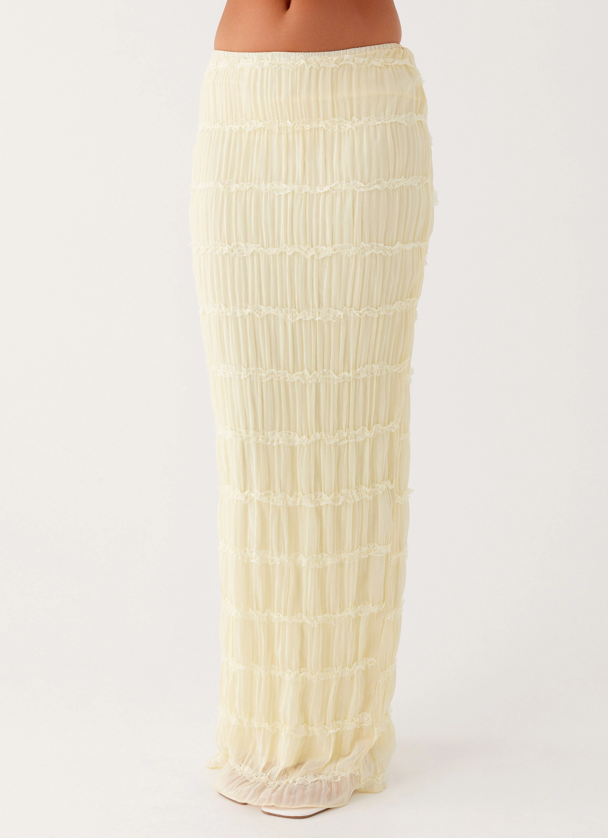 Delicate Texture Graceful Look Daydreaming Low Rise Maxi Skirt - Yellow