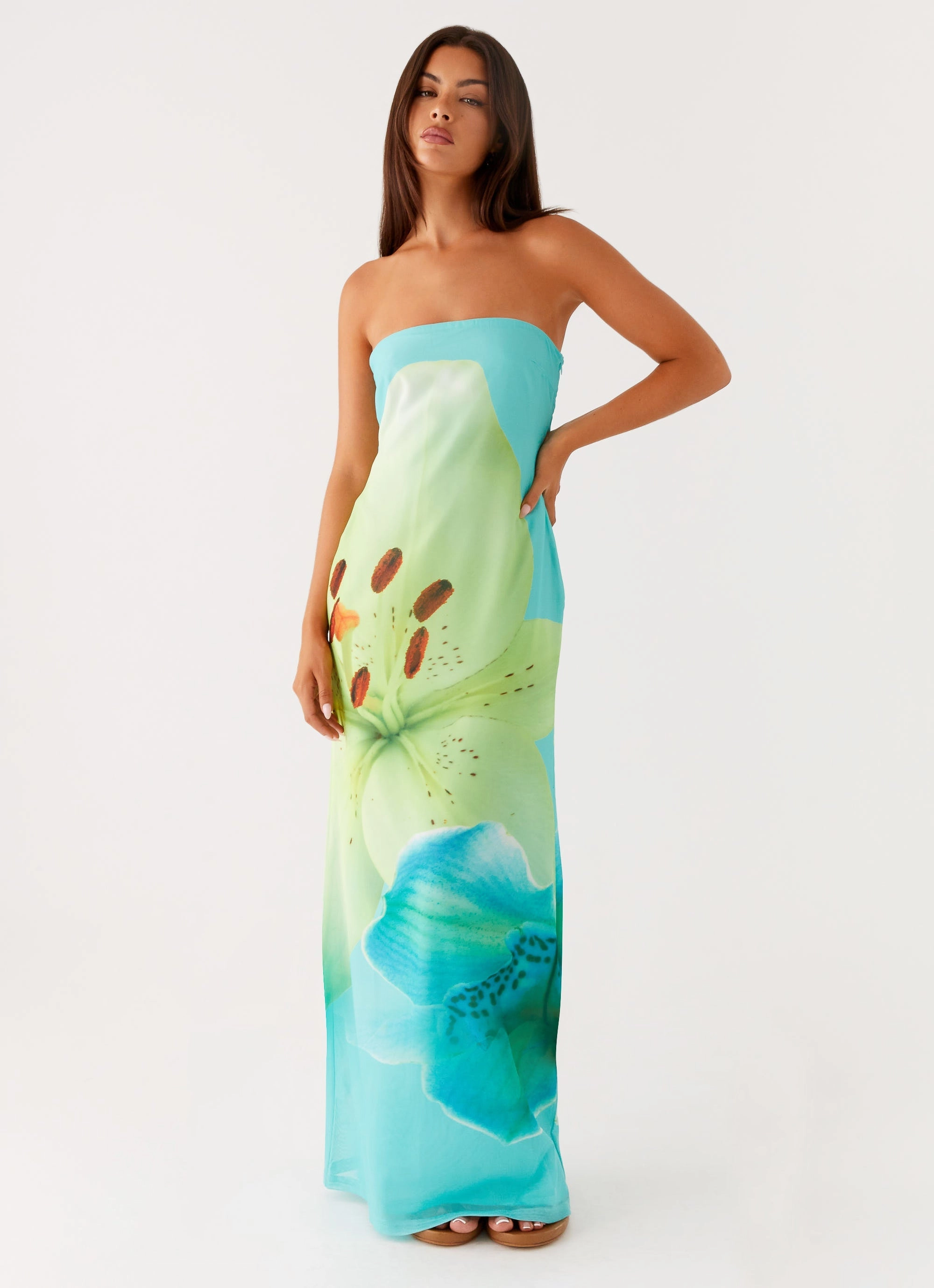 Darcy Maxi Dress - Turquoise Floral Luxurious Texture
