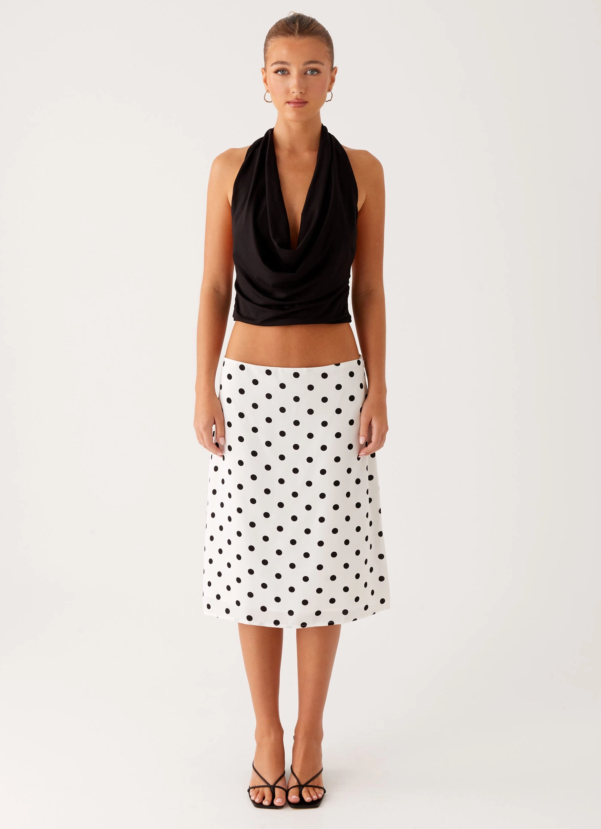 Embossed Detail Coordinated Set Evoke Chiffon Midi Skirt - White Polka Dot