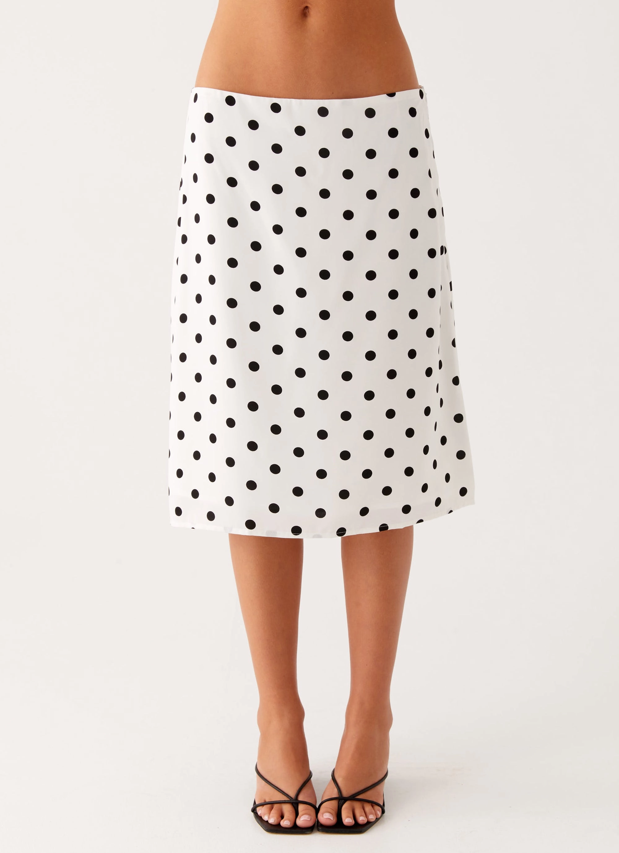 Evoke Chiffon Midi Skirt - White Polka Dot Easy Movement