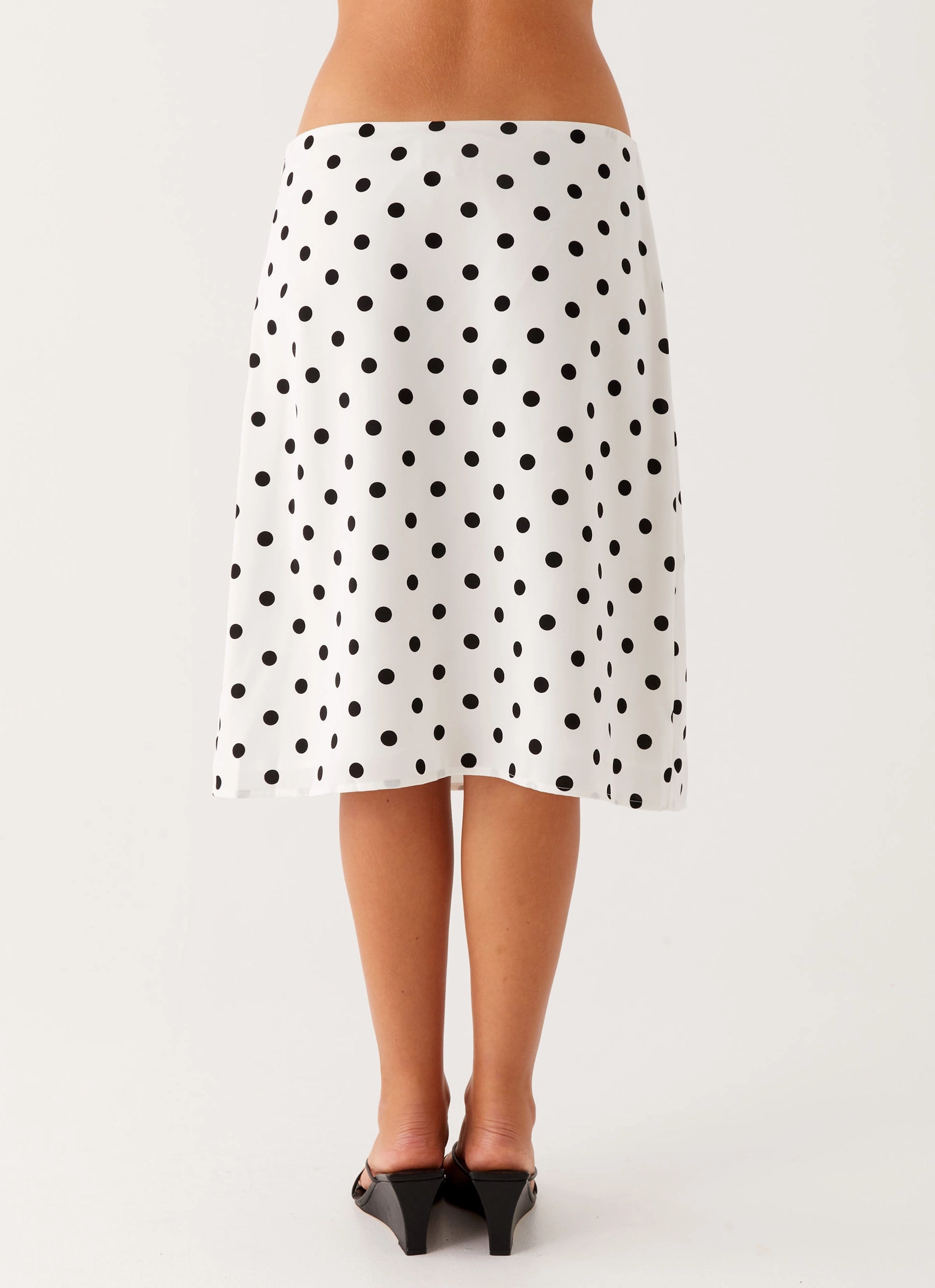 Chic Fit A line Evoke Chiffon Midi Skirt - White Polka Dot