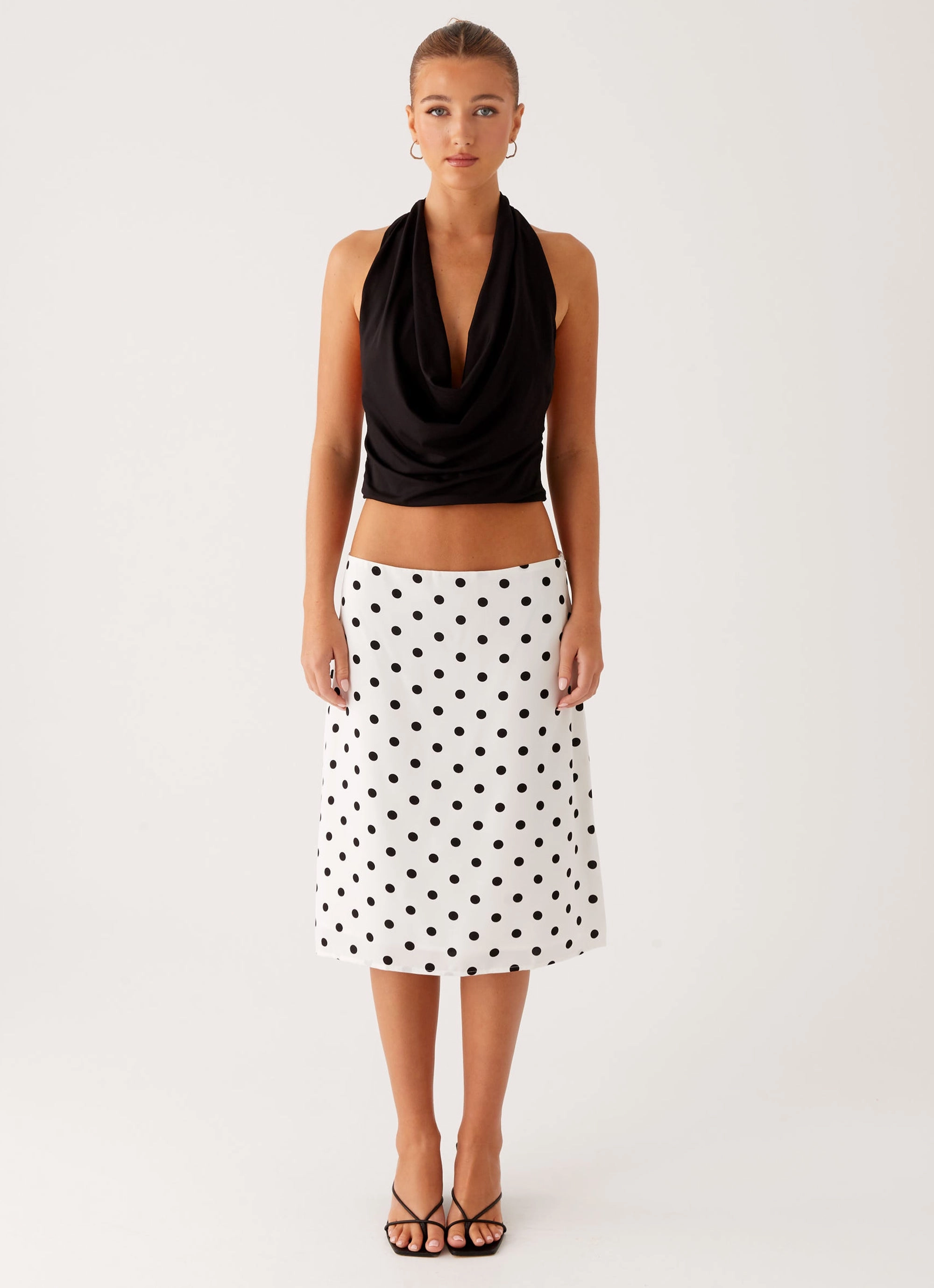 Geometric Print Affordable Fashion Evoke Chiffon Midi Skirt - White Polka Dot