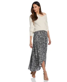 Printed Crepe Faux Wrap Skirt Anti Slip Grip Technology