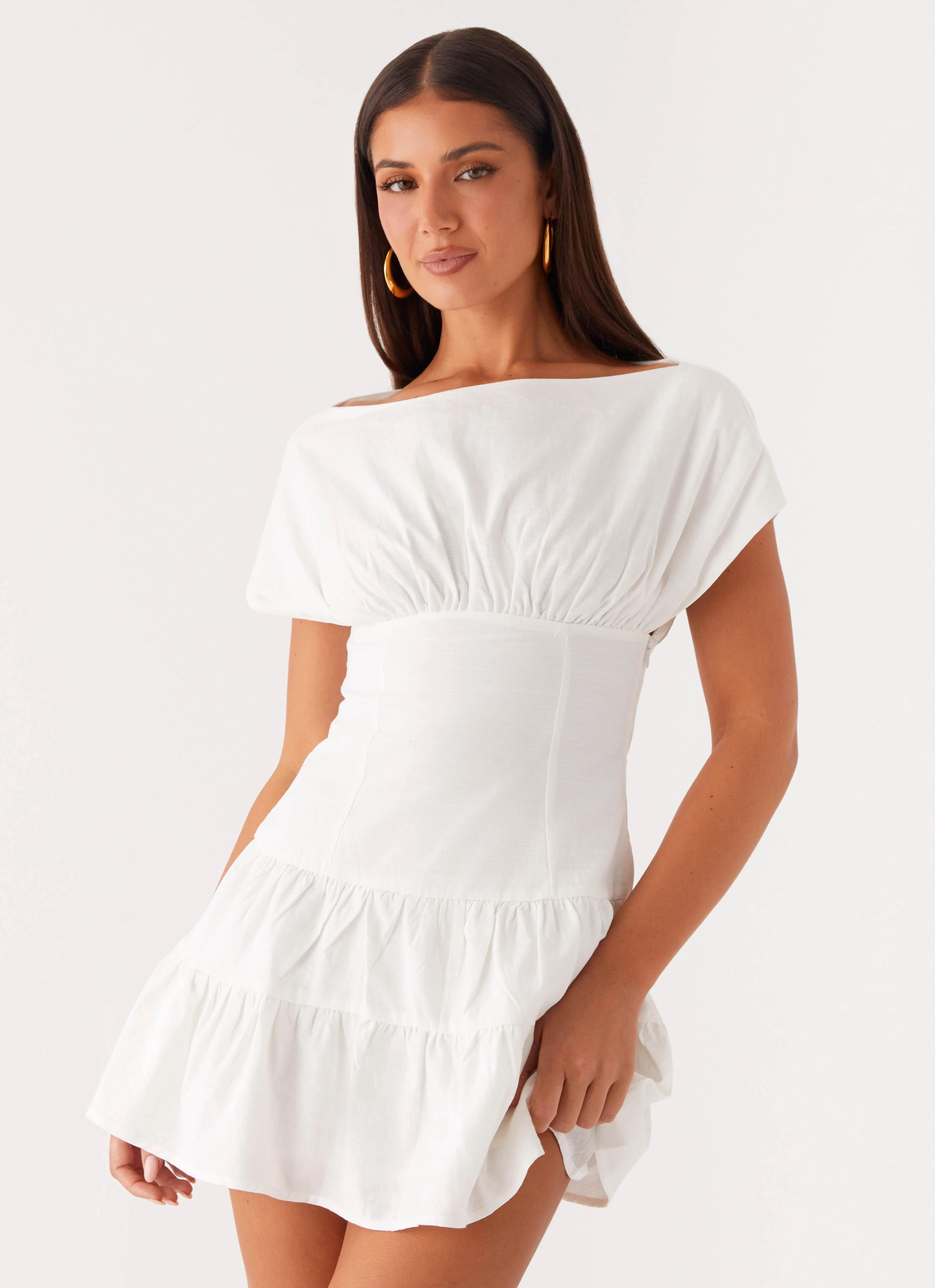 Ember Haze Boat Neck Mini Dress - Off White Fresh Vibe
