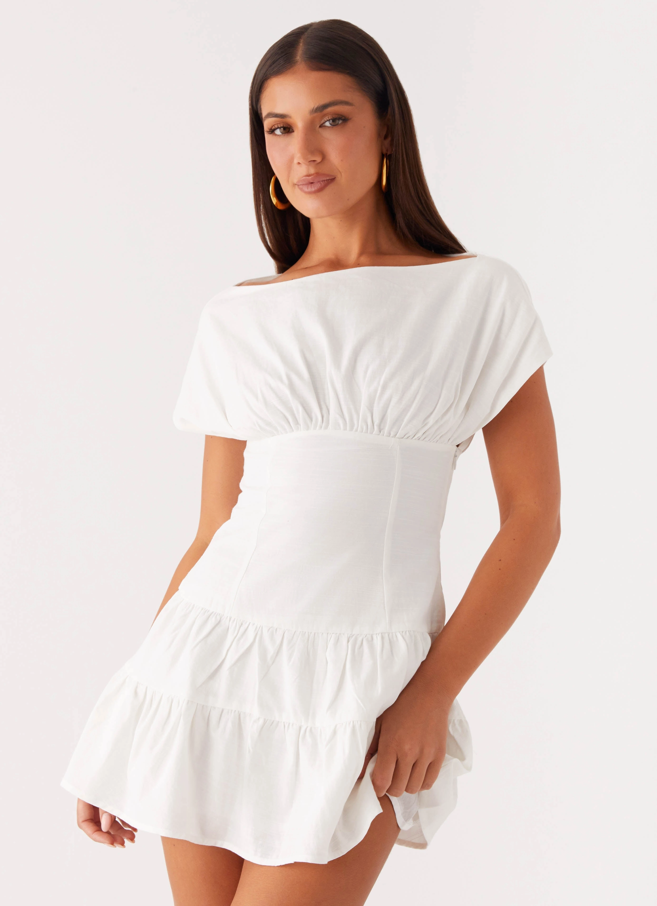 Ember Haze Boat Neck Mini Dress - Off White Layered Design Spring-Season