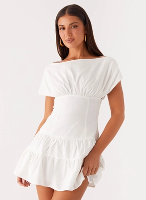 Ember Haze Boat Neck Mini Dress - Off White Layered Design Spring-Season