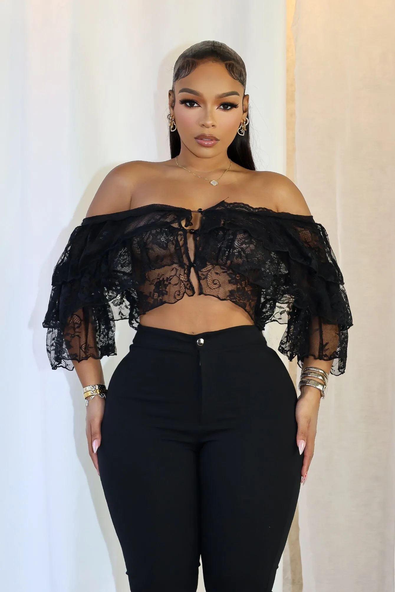 Eyo Floral Off Shoulder Lace Top SeamFree Knitting