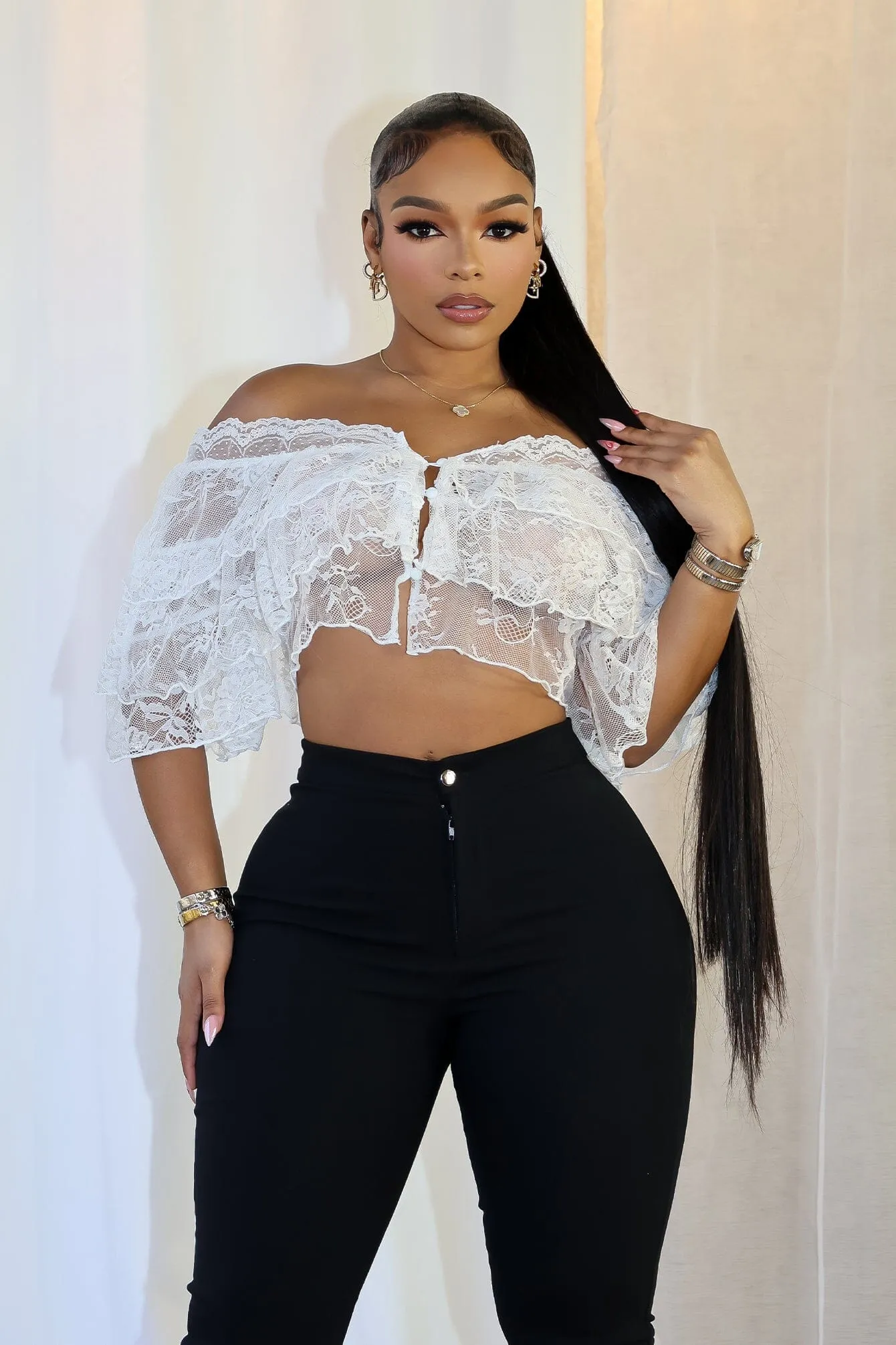 Eyo Floral Off Shoulder Lace Top Breathable mesh panel