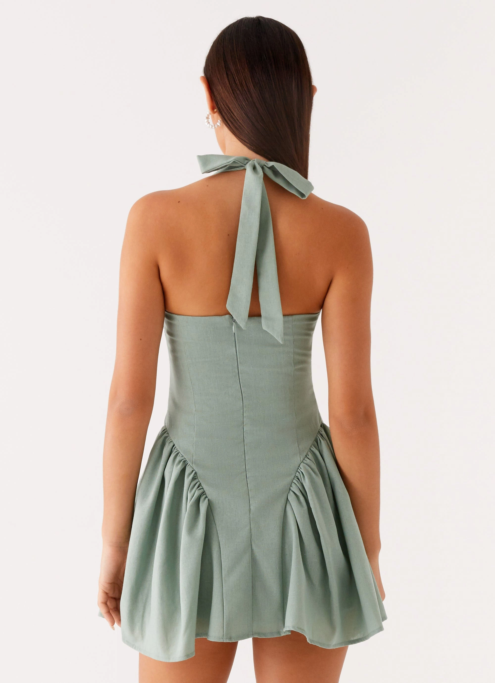 Pastel-Tone Elegant Motion Fable Mini Dress - Sage