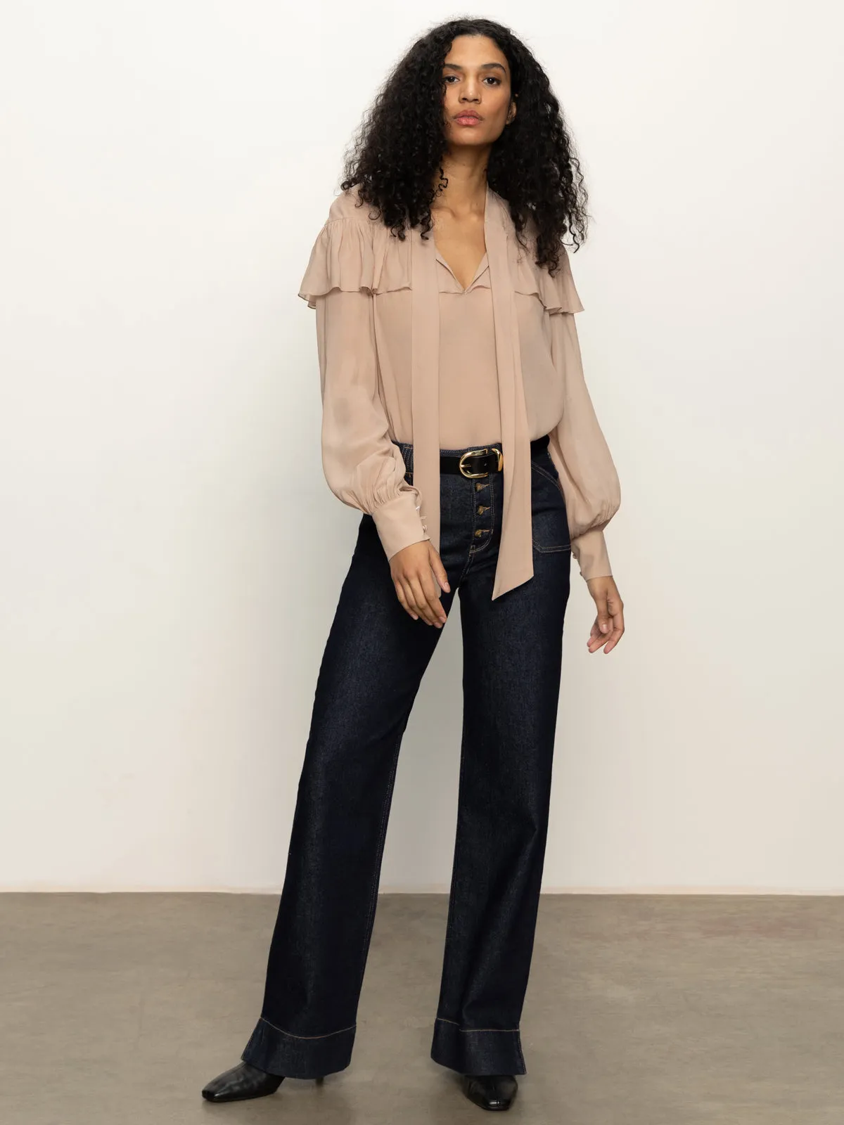 Fade Into You Ruffle Blouse Fawn Water Repellent Finish