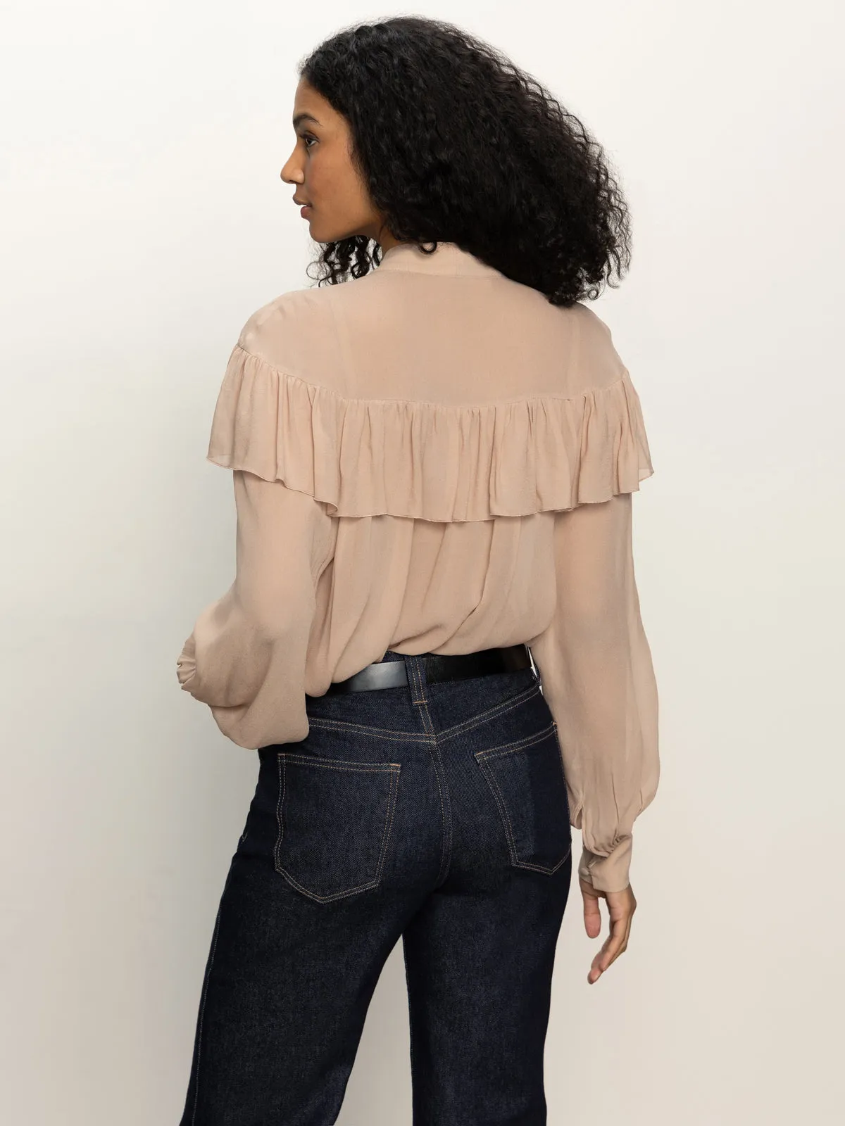 Fade Into You Ruffle Blouse Fawn Comfortable Design Light material