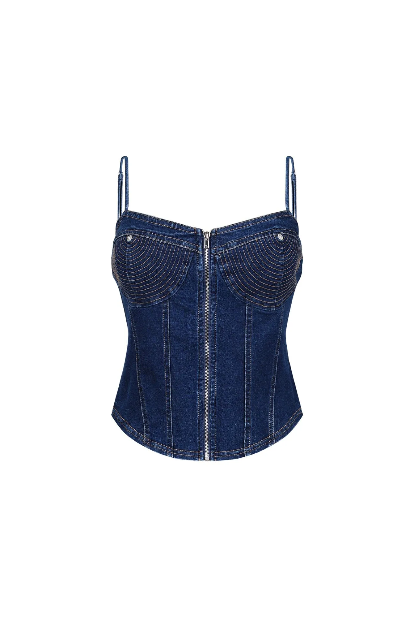 StretchComfort Raw Edge Detailing Tehran Stitching Denim Corset Top