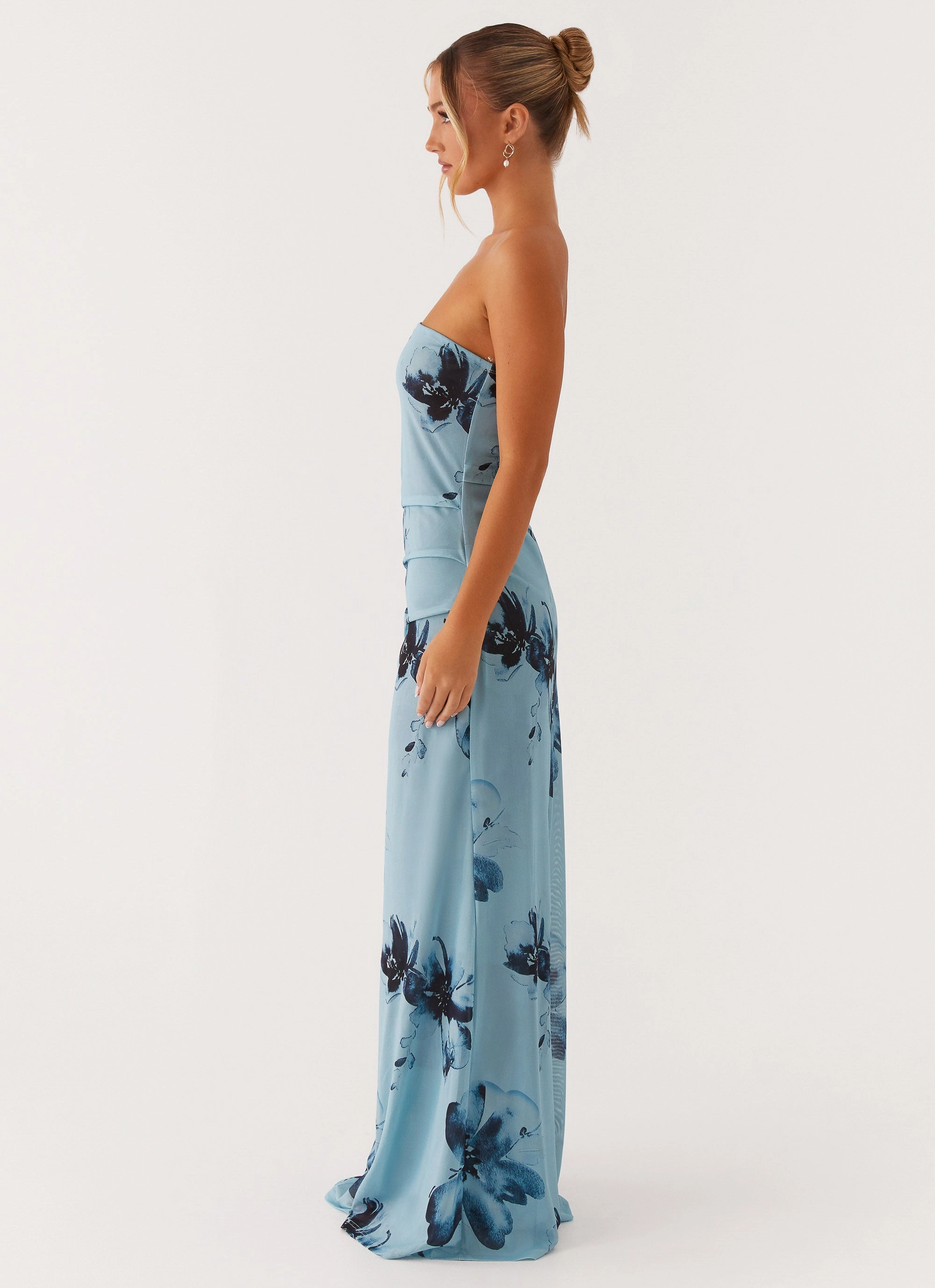Sophisticated Layers Side-Slit Field Of Dreams Maxi Dress - Blue Black Floral