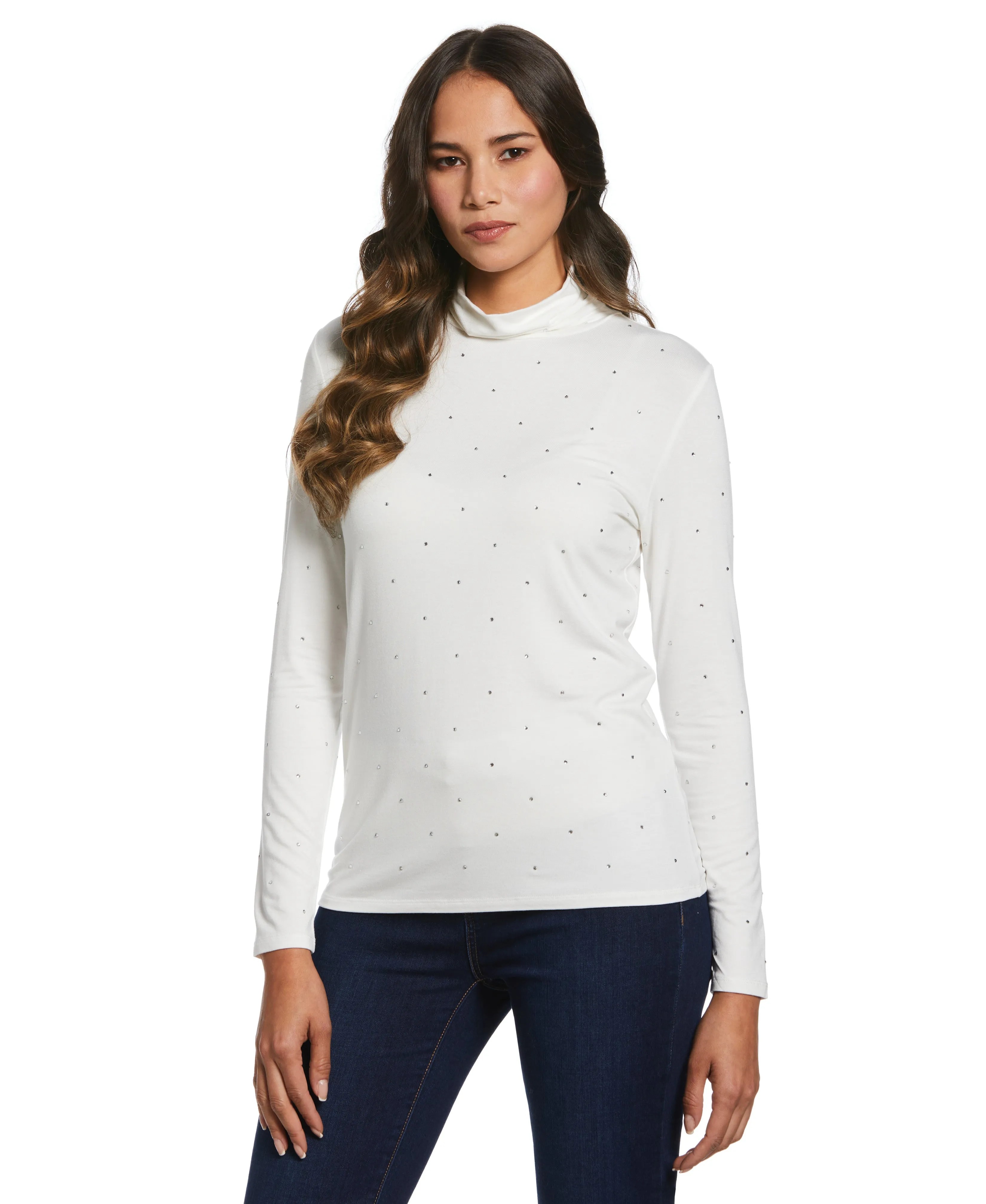 Rhinestone Turtleneck WideNeckline WrinkleResistantFinish