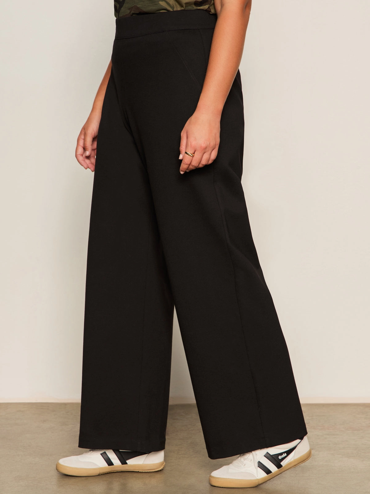 Runway Ponte Trouser Black Extended Sizing EcoFriendlyMaterial Layered Collar System
