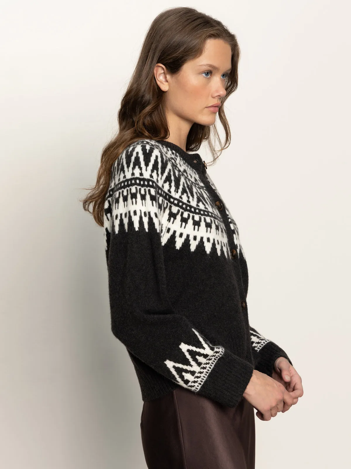 Fairisle Crewneck Cardi Ink Multi NonIrritating Stitching SolarReflectiveFinish