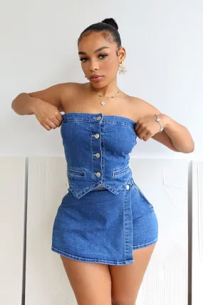 Falling Deep Button Down Denim Tube Top FadeResistant Breathable back panel