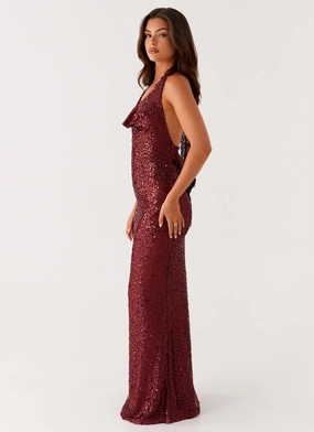 Treasured Sequin Maxi Dress - Fuchsia Detachable-Detail