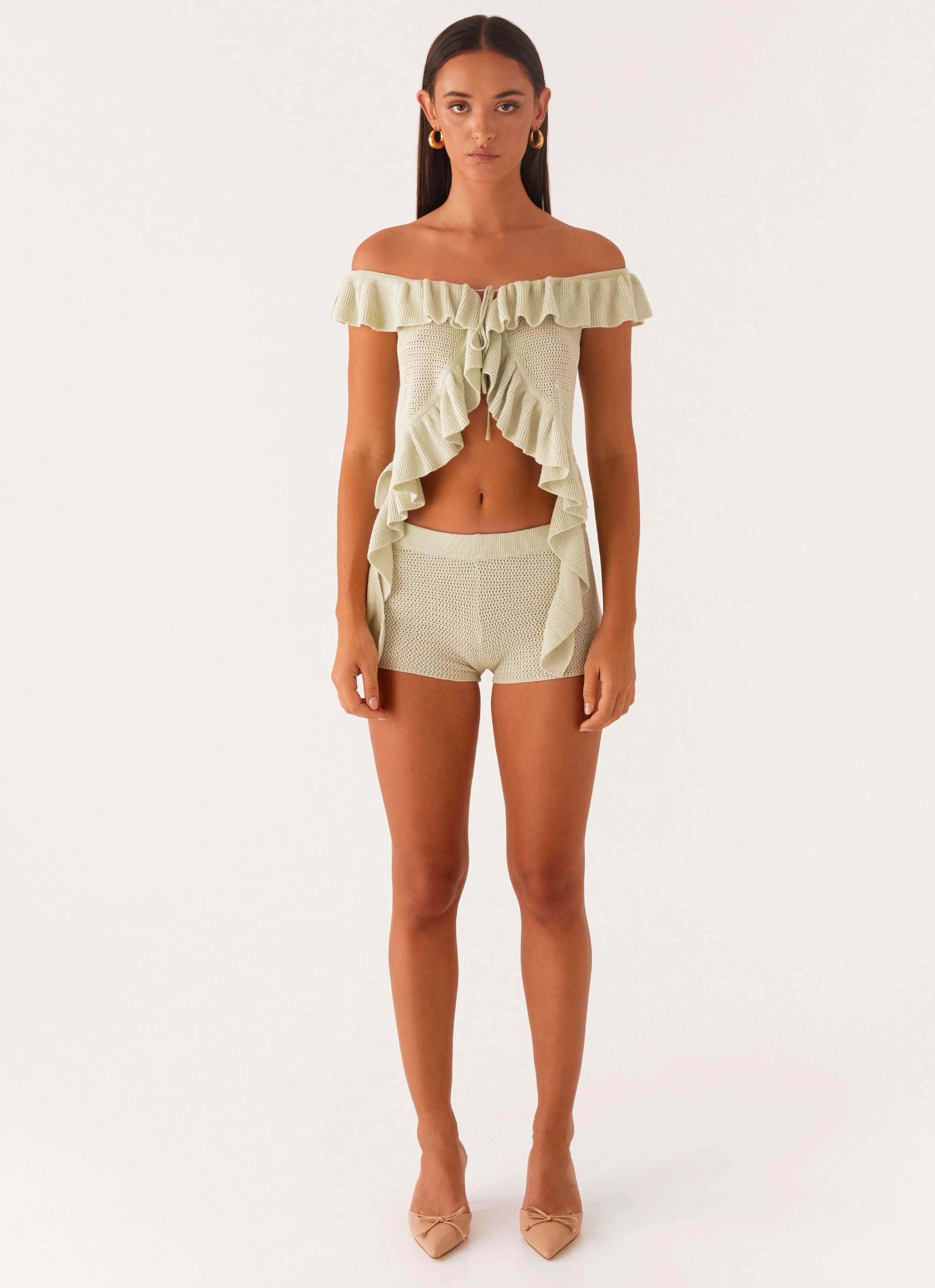 Comfortable Fashion Loose Fit Fantasise Knit Mini Shorts - Mint