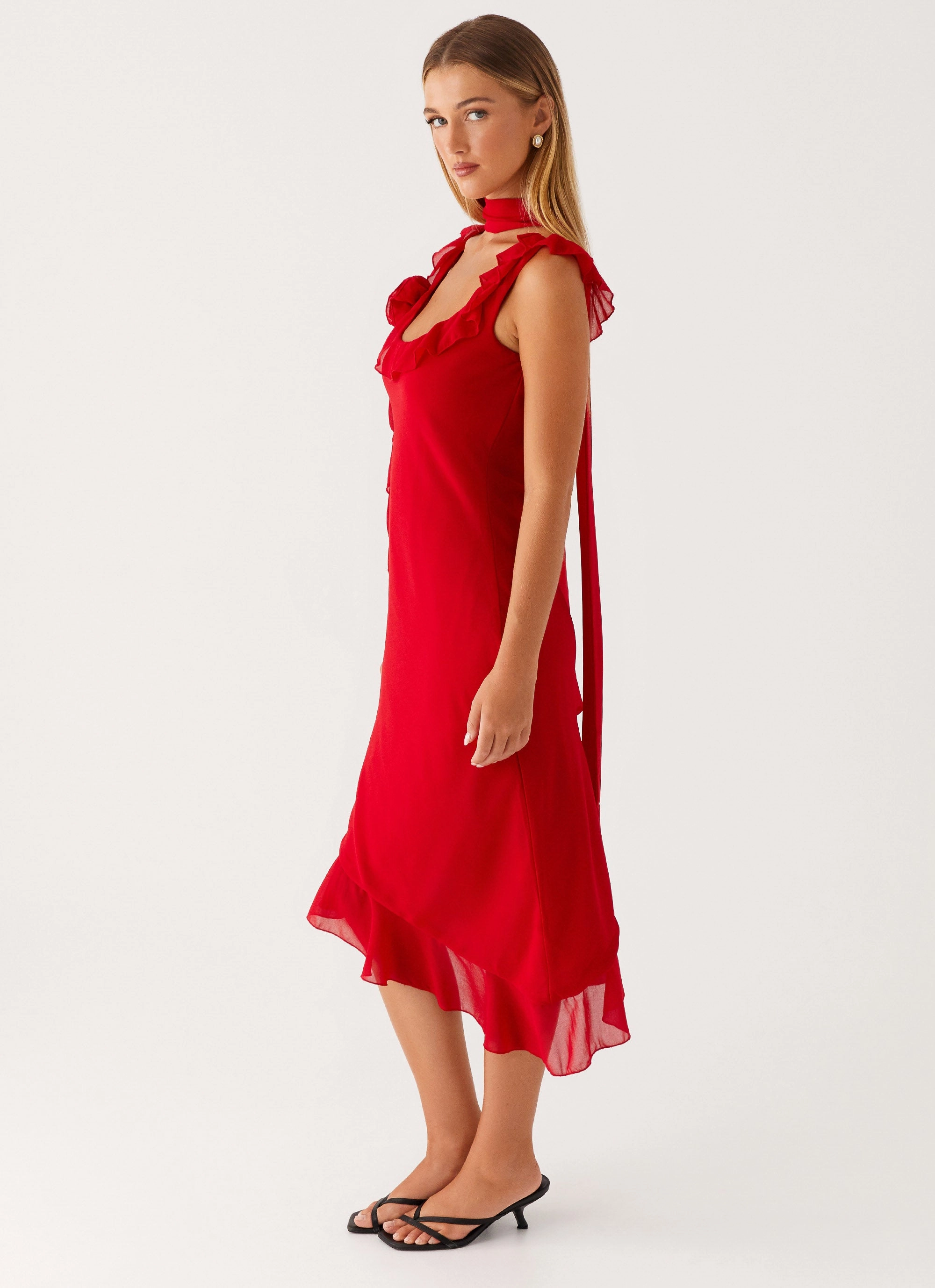 Fariday Midi Dress - Red Easy Drape