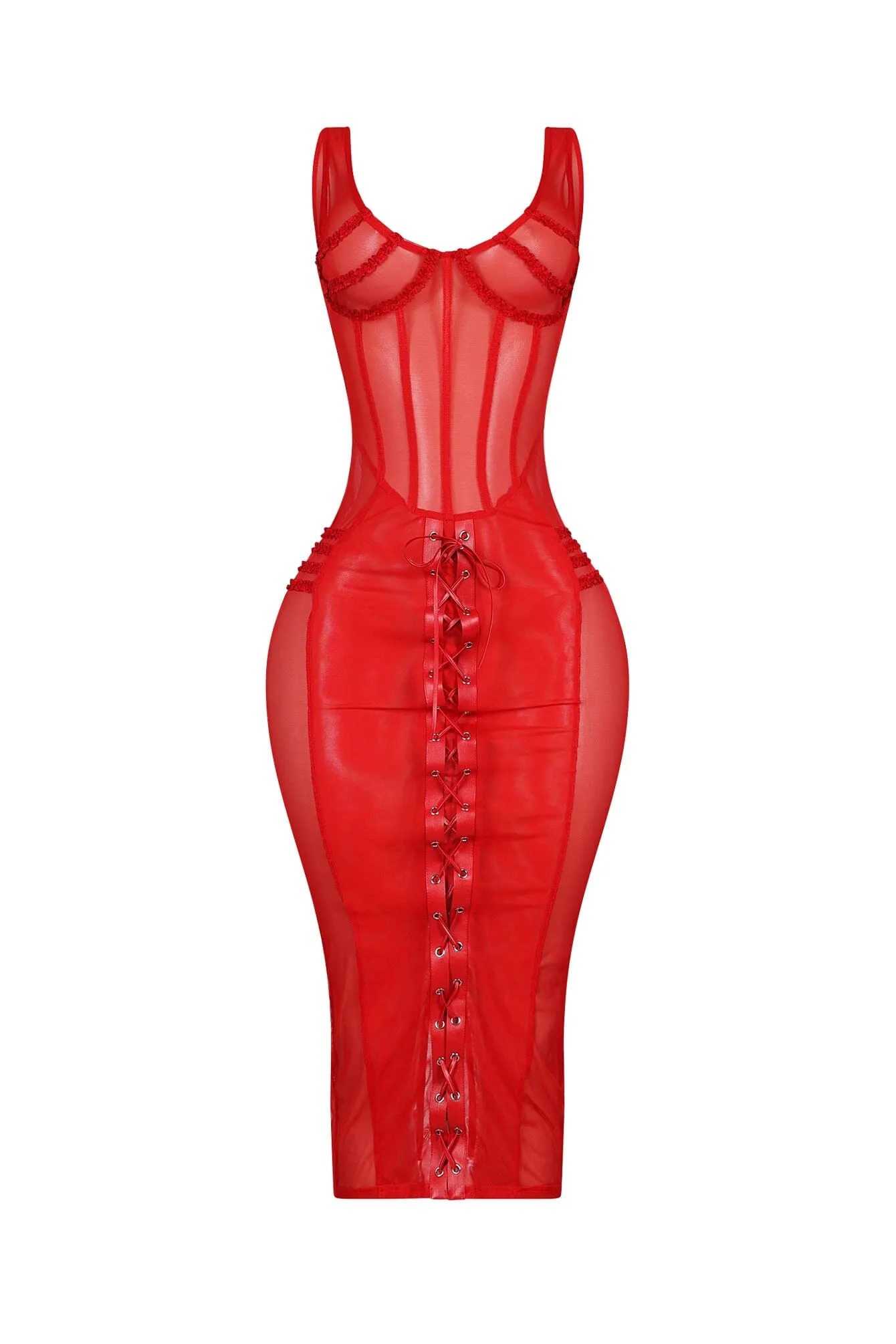 Angela Mesh Corset Lace Up Midi Dress Fresh Tones