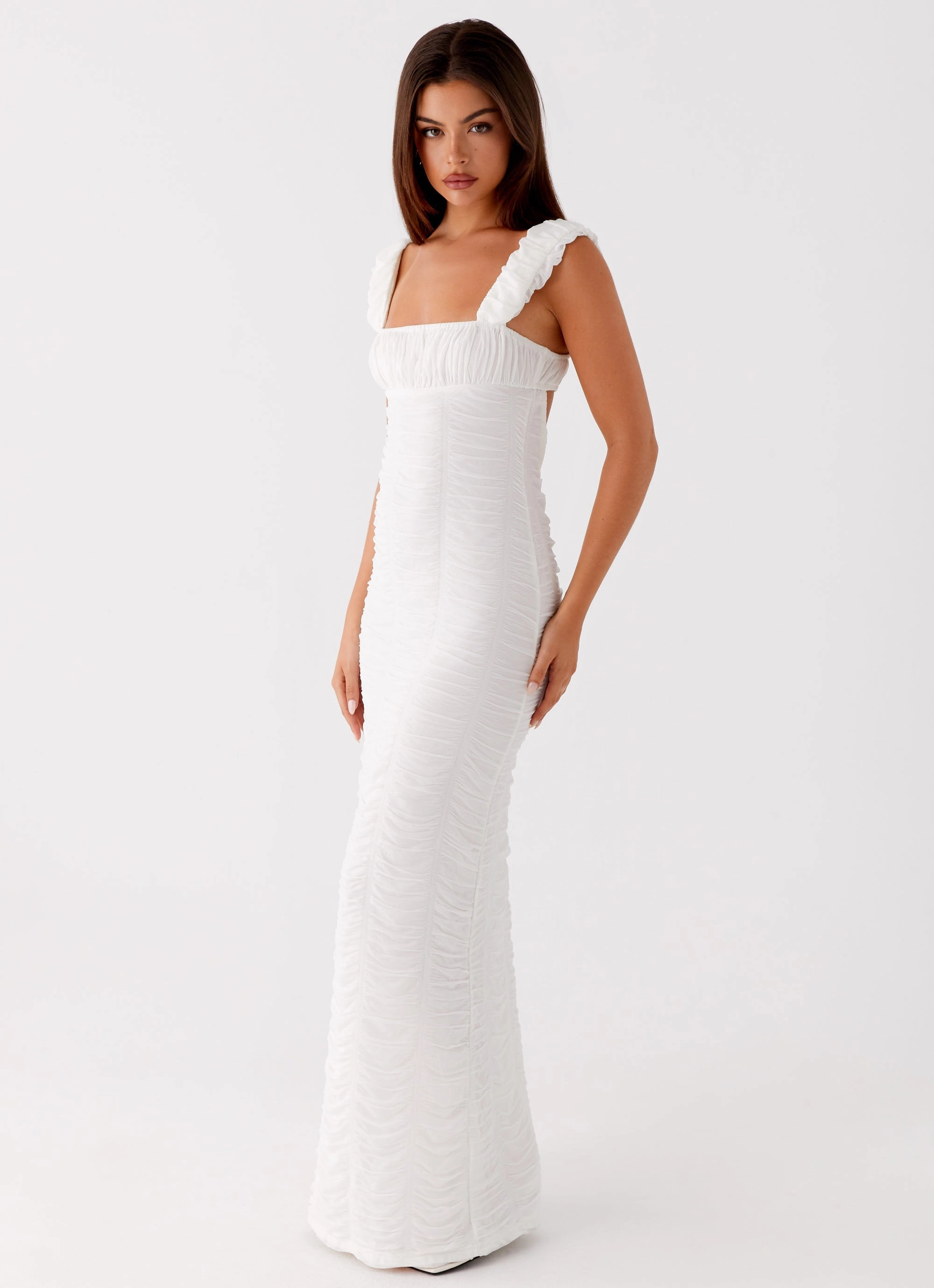 Senses Midi Dress - White Elegant Fit
