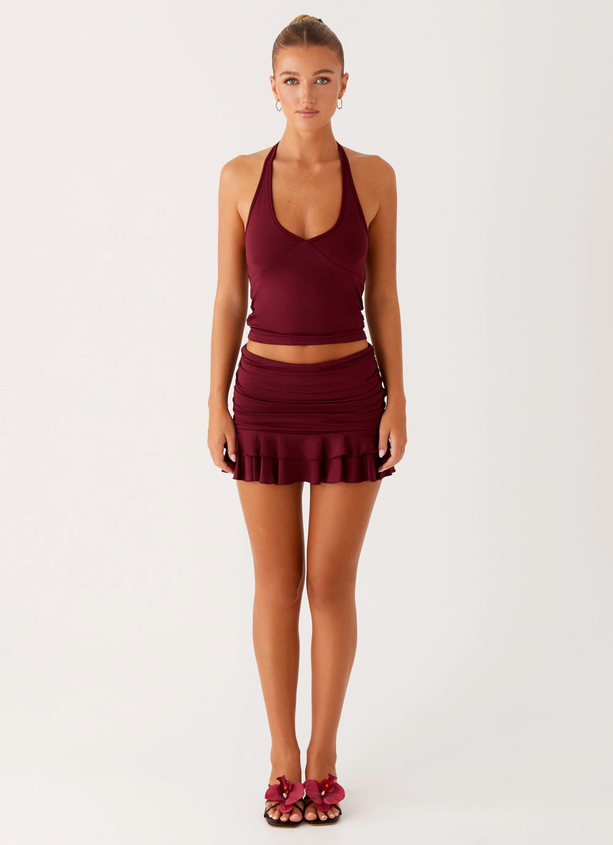 Ruching Details Bernie Mini Skirt - Raspberry Wine