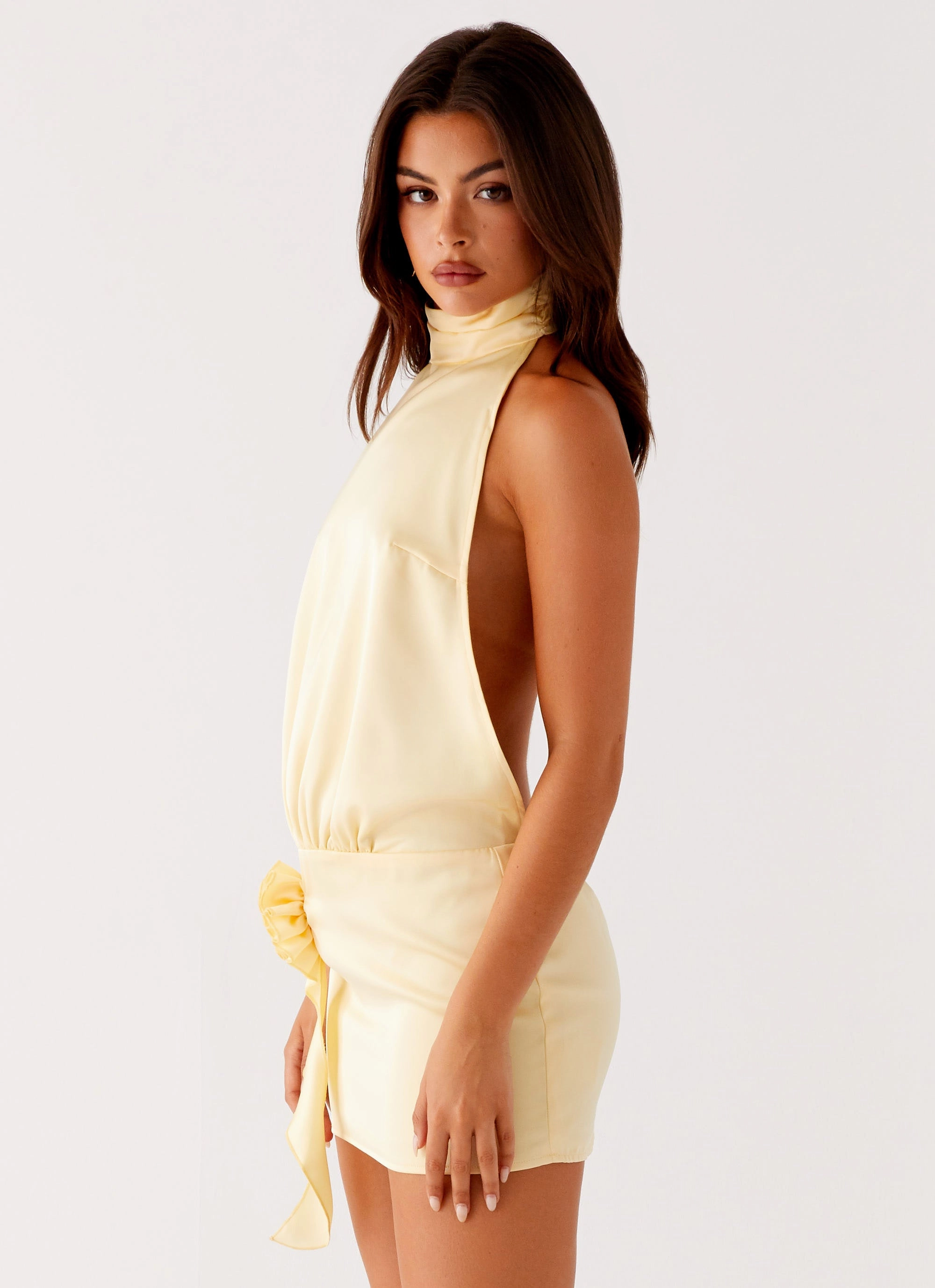 Birdie Halterneck Mini Dress - Yellow Simple Layers